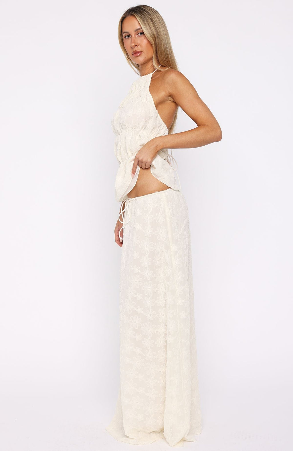 White Fox Slay Today Maxi Skirt Cream
