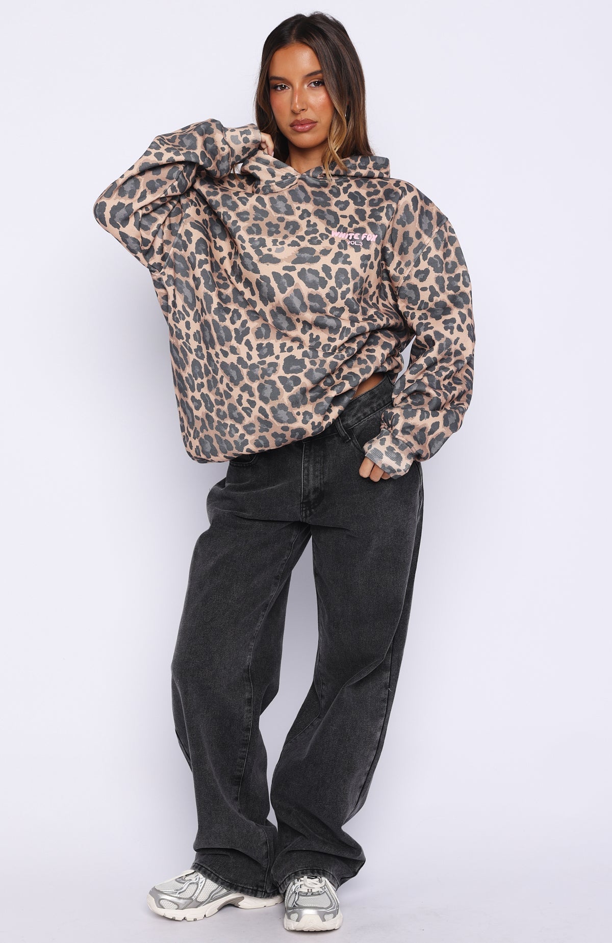 White Fox Offstage Printed Oversized Hoodie Dark Leopard