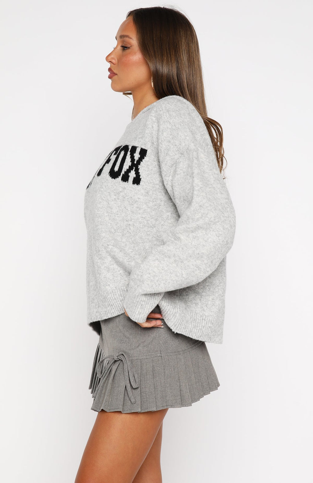 White Fox Off To Better Things Oversized Knit Hoodie Light Grey