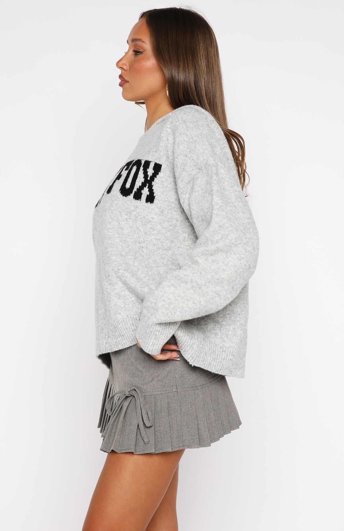 White Fox Off To Better Things Oversized Knit Hoodie Light Grey