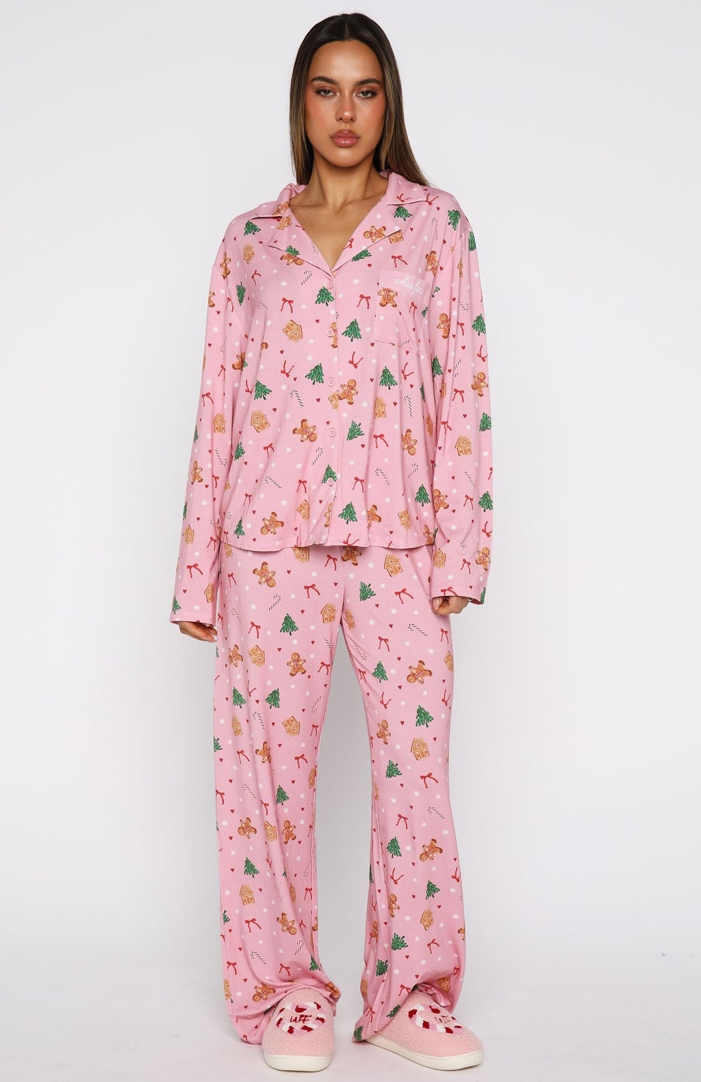 White Fox Pillow Talk Printed Long Sleeve Pyjama Set Candy Kiss