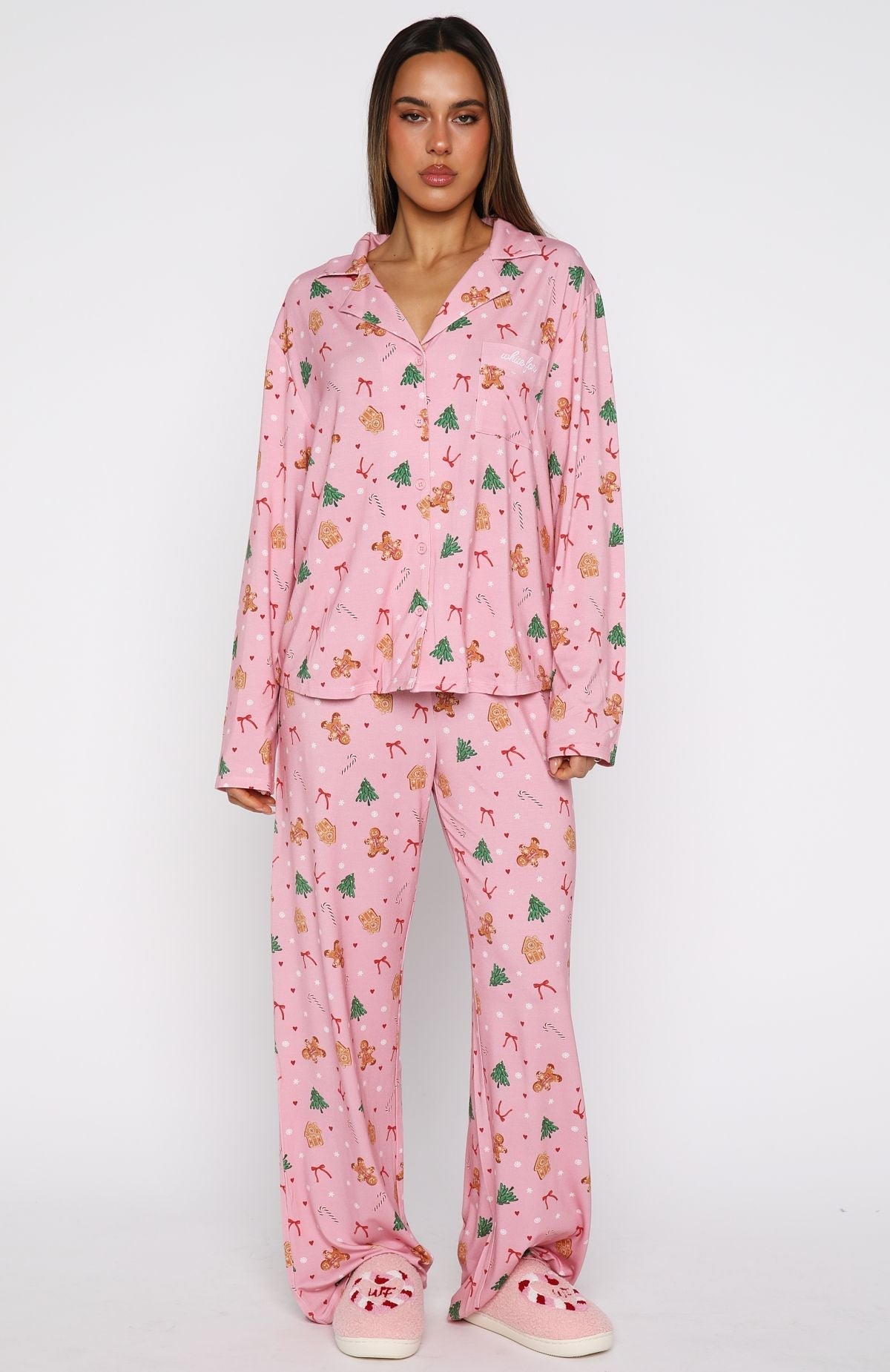 White Fox Pillow Talk Printed Long Sleeve Pyjama Set Candy Kiss
