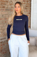 White Fox Love Addiction Long Sleeve Baby Tee Navy