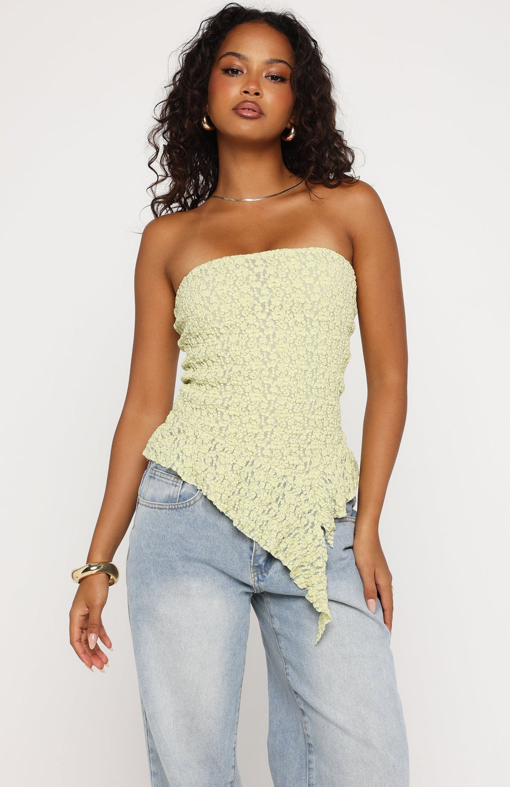 White Fox Too Glam To Give A Damn Strapless Top Pistachio