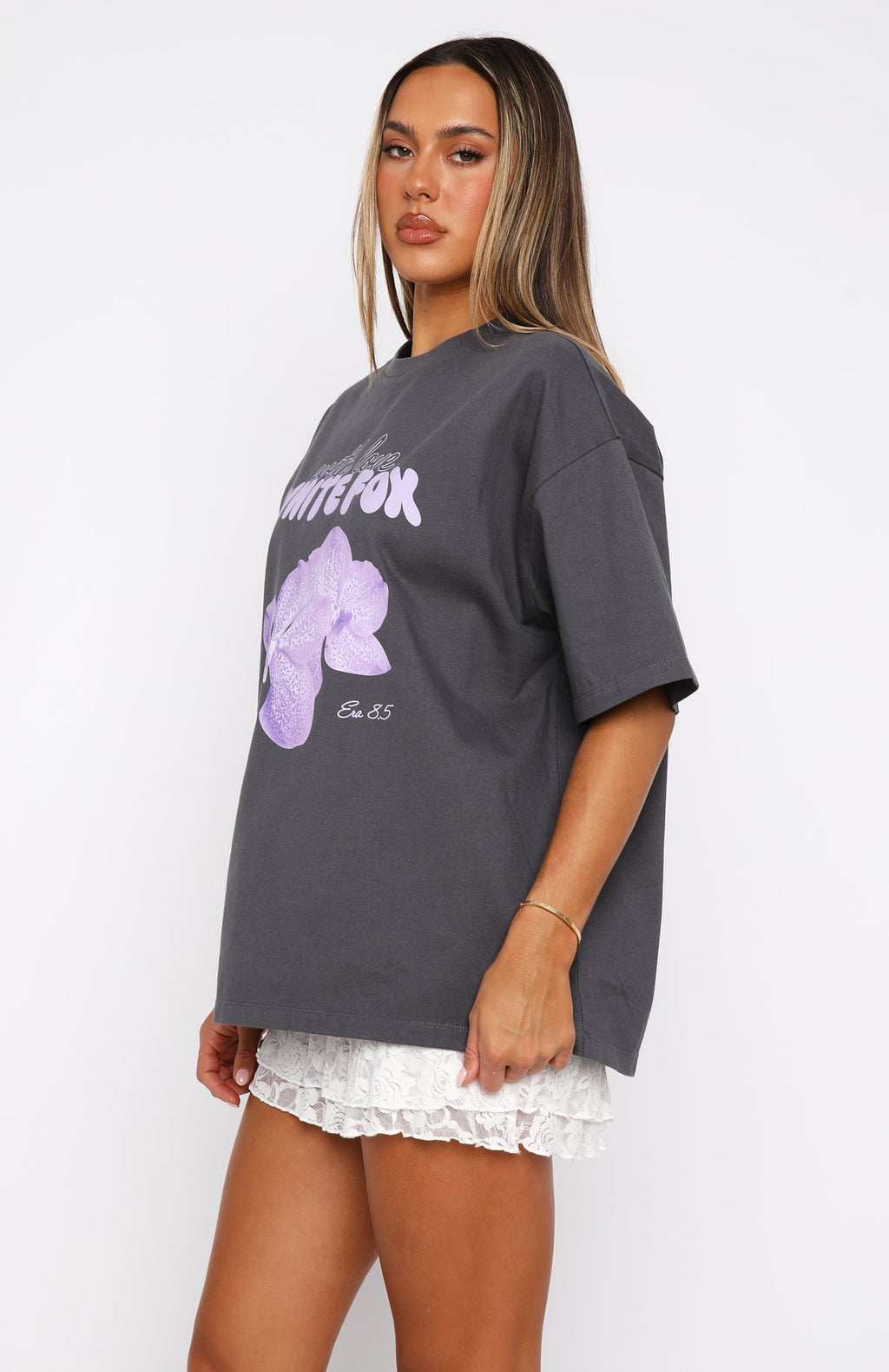 White Fox With Love Forever Oversized Tee Volcanic