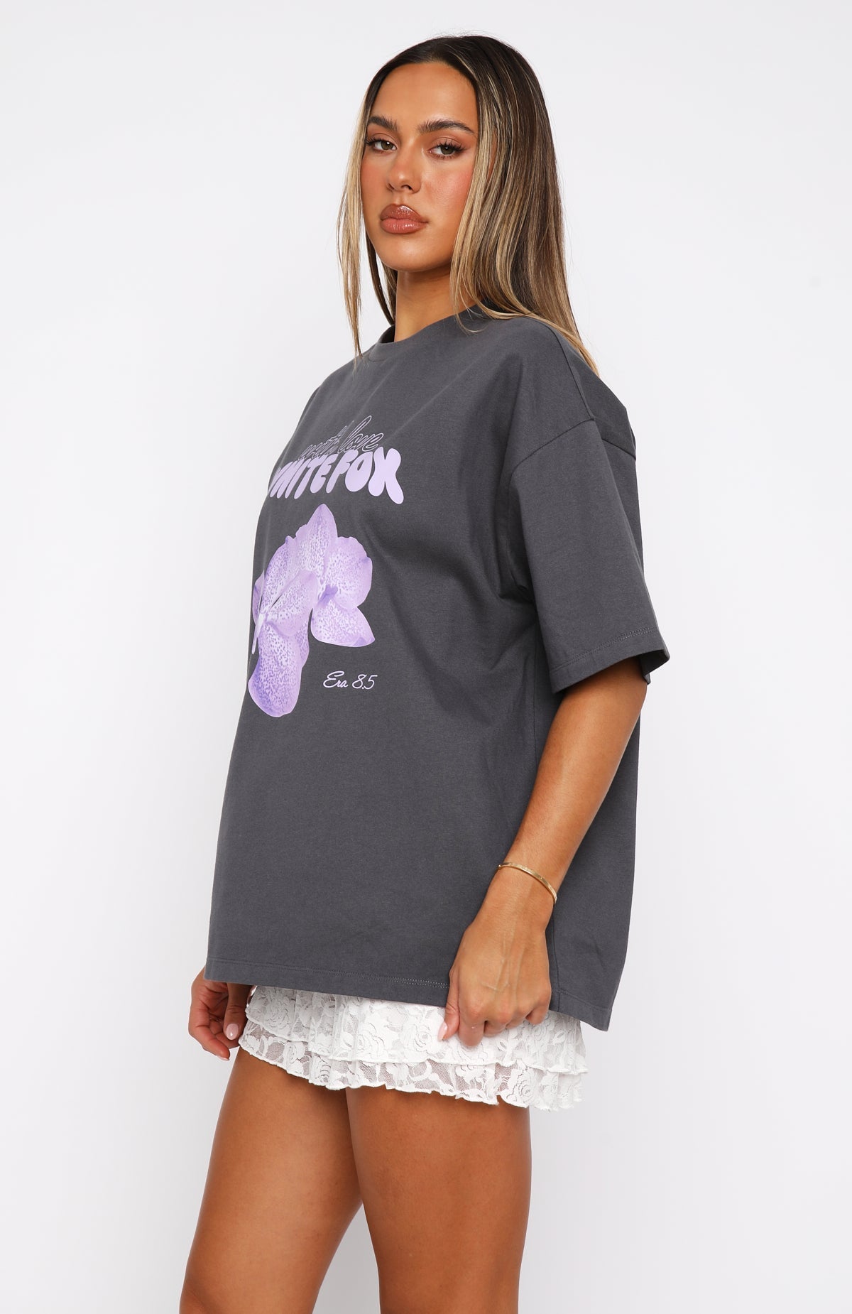 White Fox With Love Forever Oversized Tee Volcanic