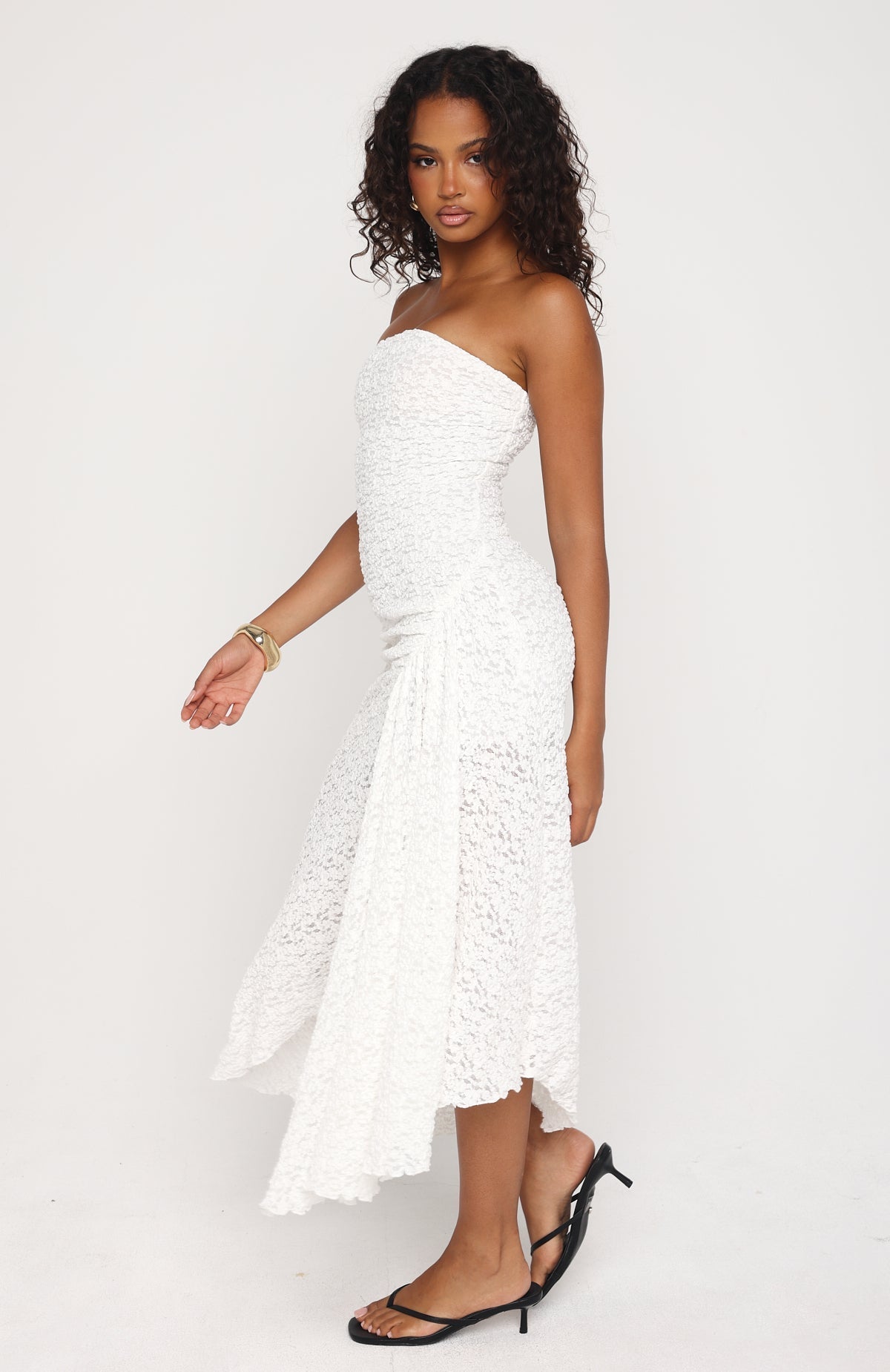 White Fox Living The Glam Life Strapless Midi Dress White