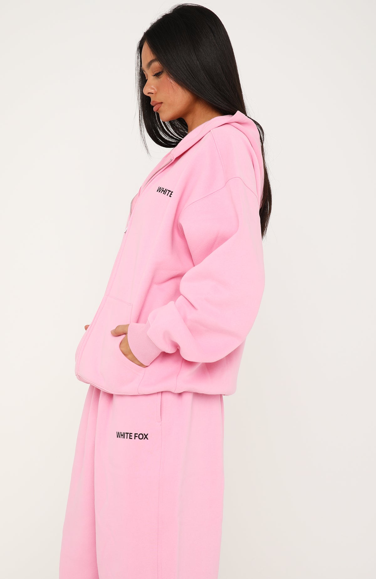 White Fox Core Classic Zip Front Hoodie Pink