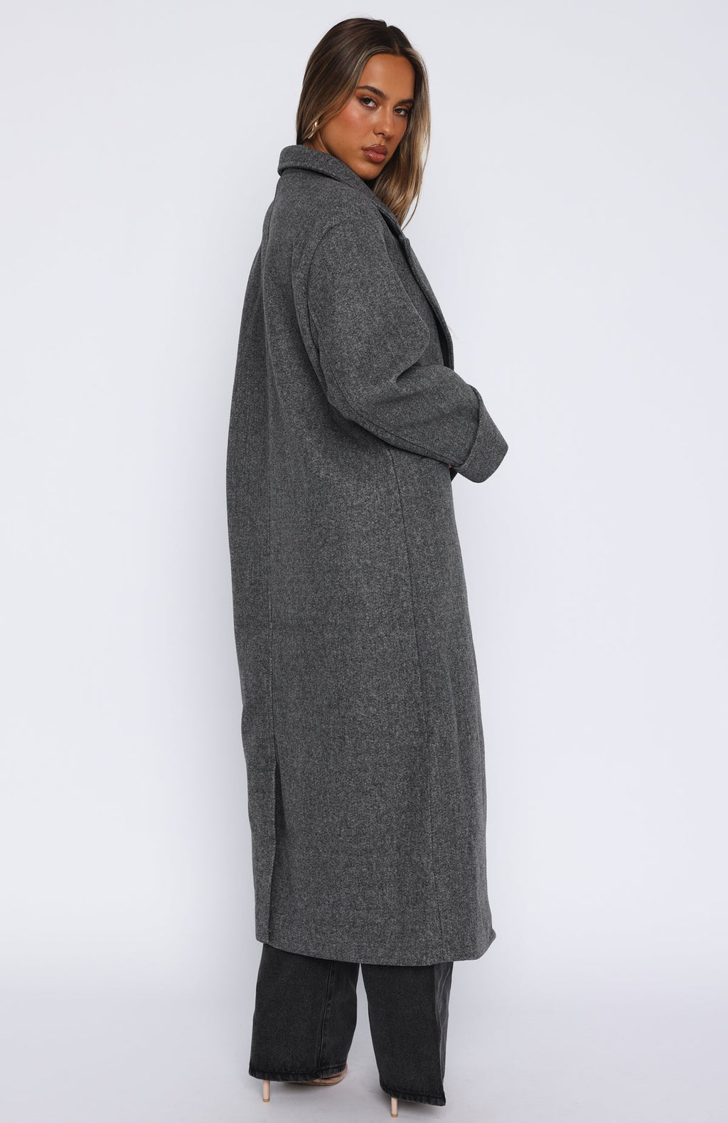 White Fox Winter Holiday Oversized Coat Charcoal