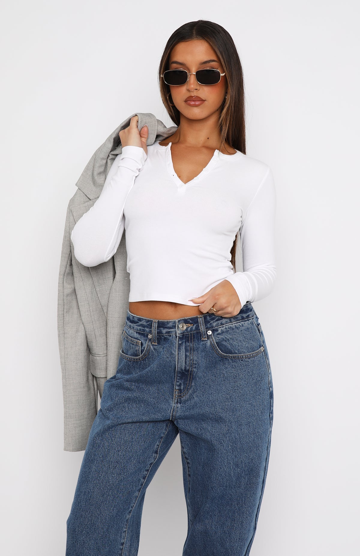 White Fox Give Me The Details Long Sleeve Top White