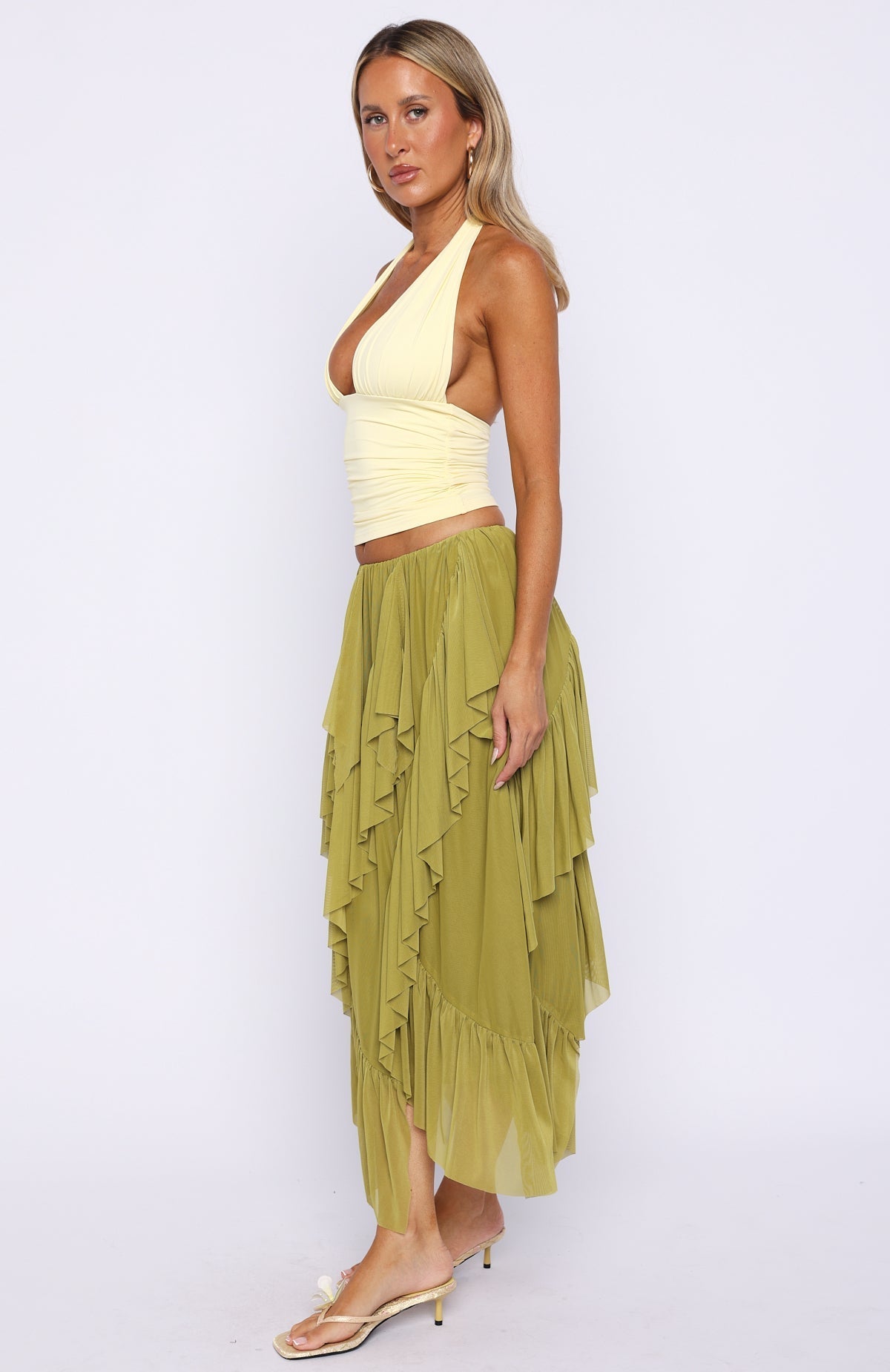 White Fox Sunset Strolls Midi Skirt Matcha