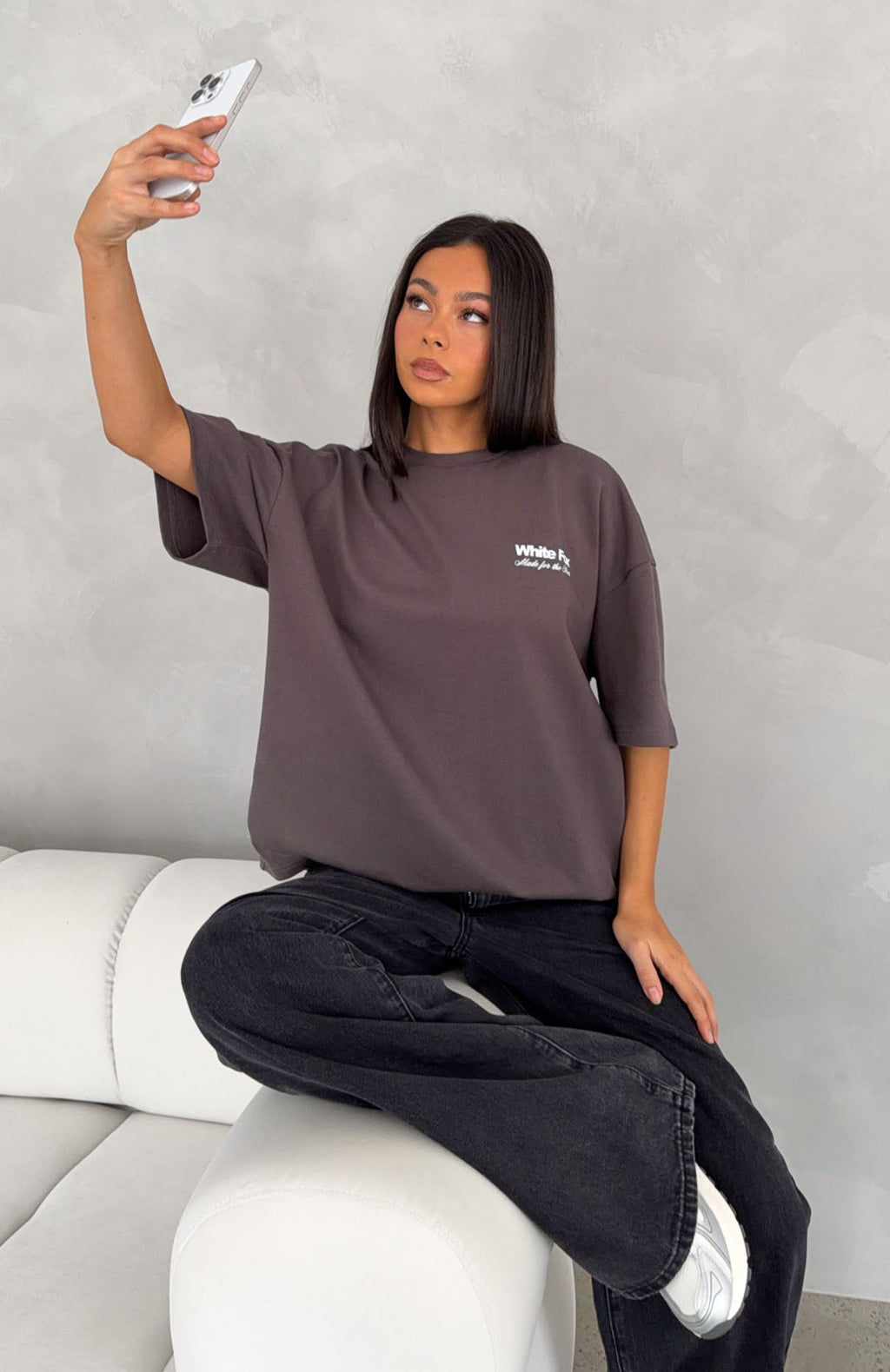 White Fox Made For The Heat Oversized Tee Charcoal