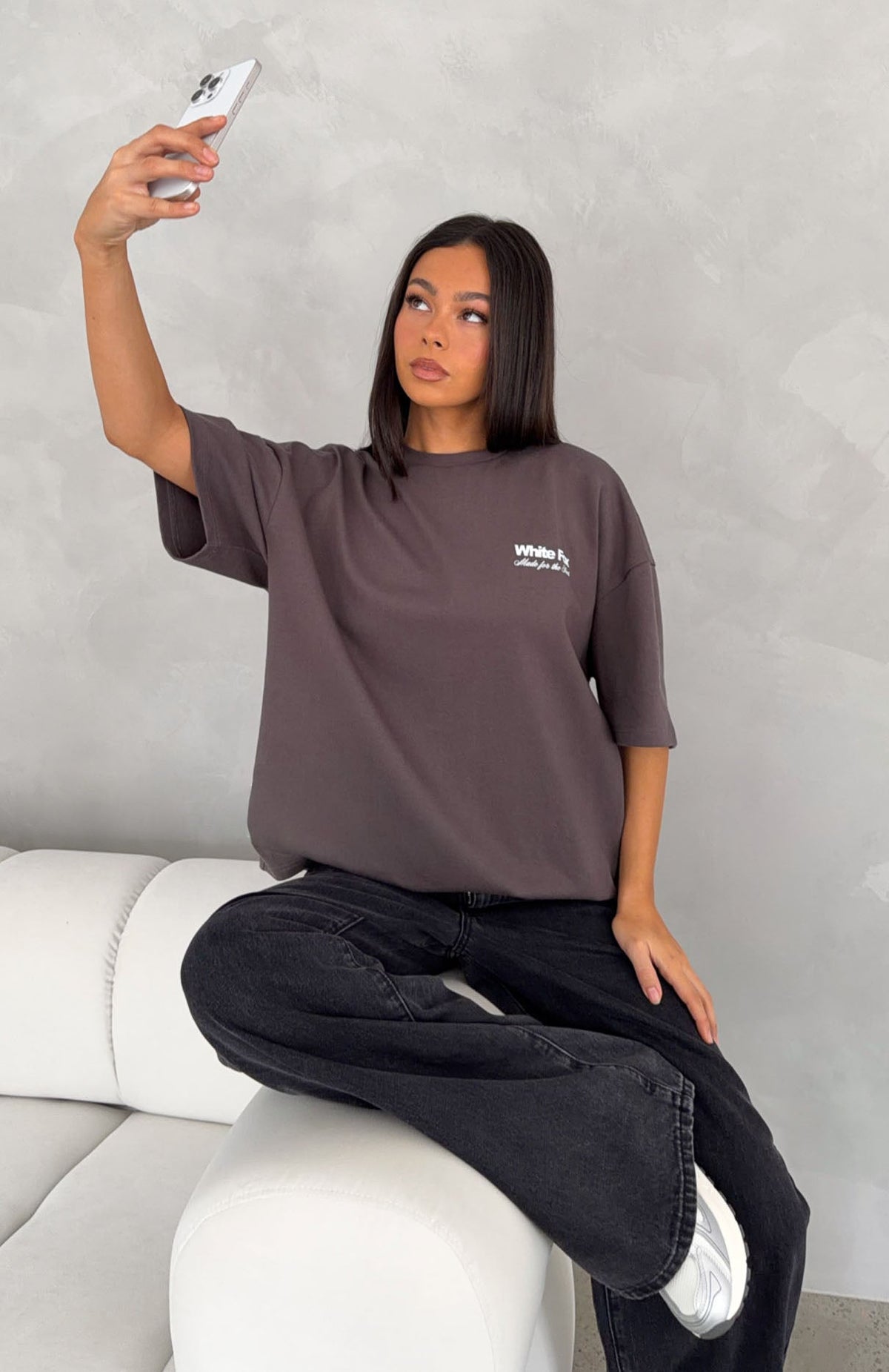 White Fox Made For The Heat Oversized Tee Charcoal