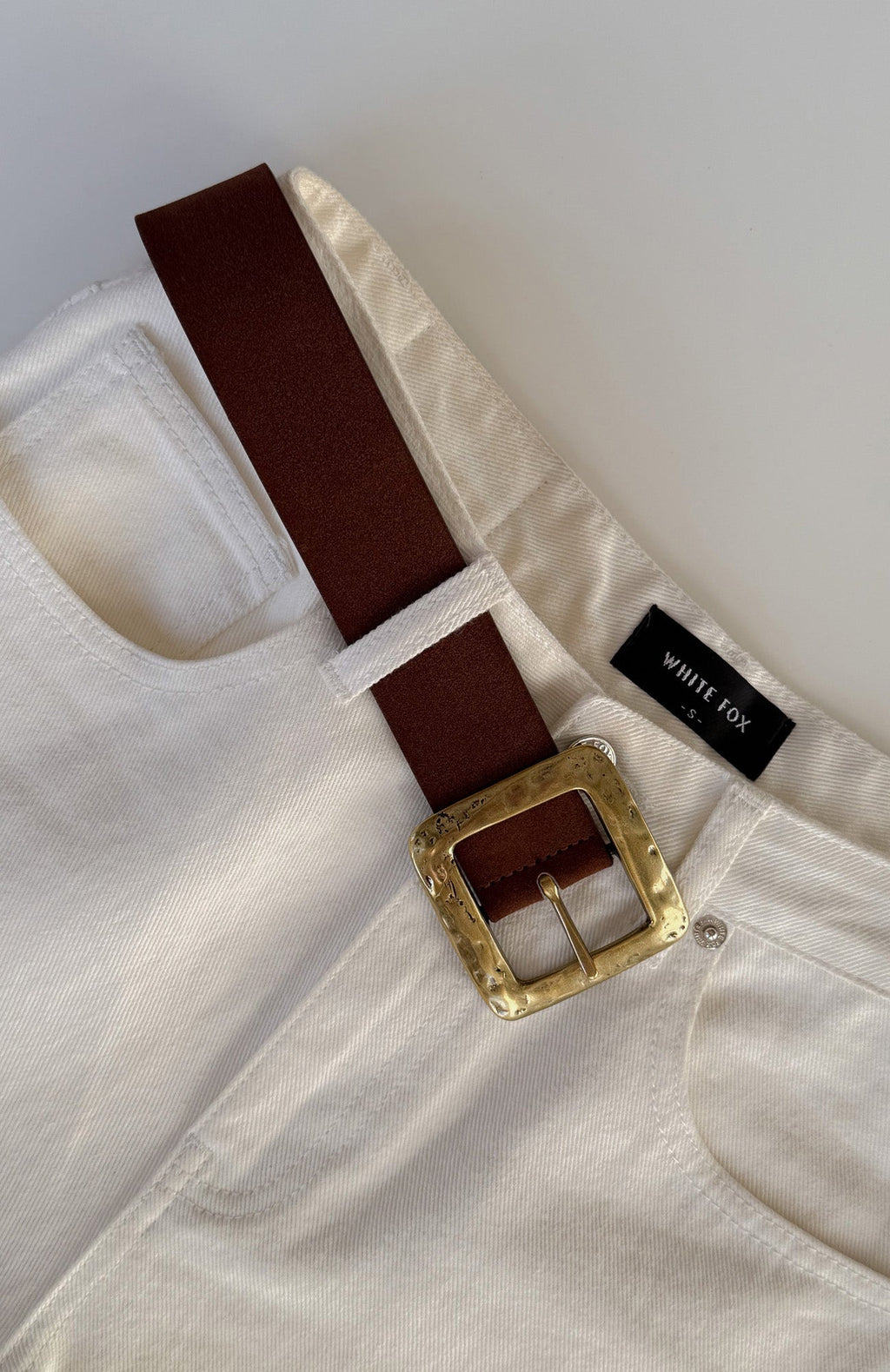White Fox Esme Belt Chocolate Faux Suede/Gold