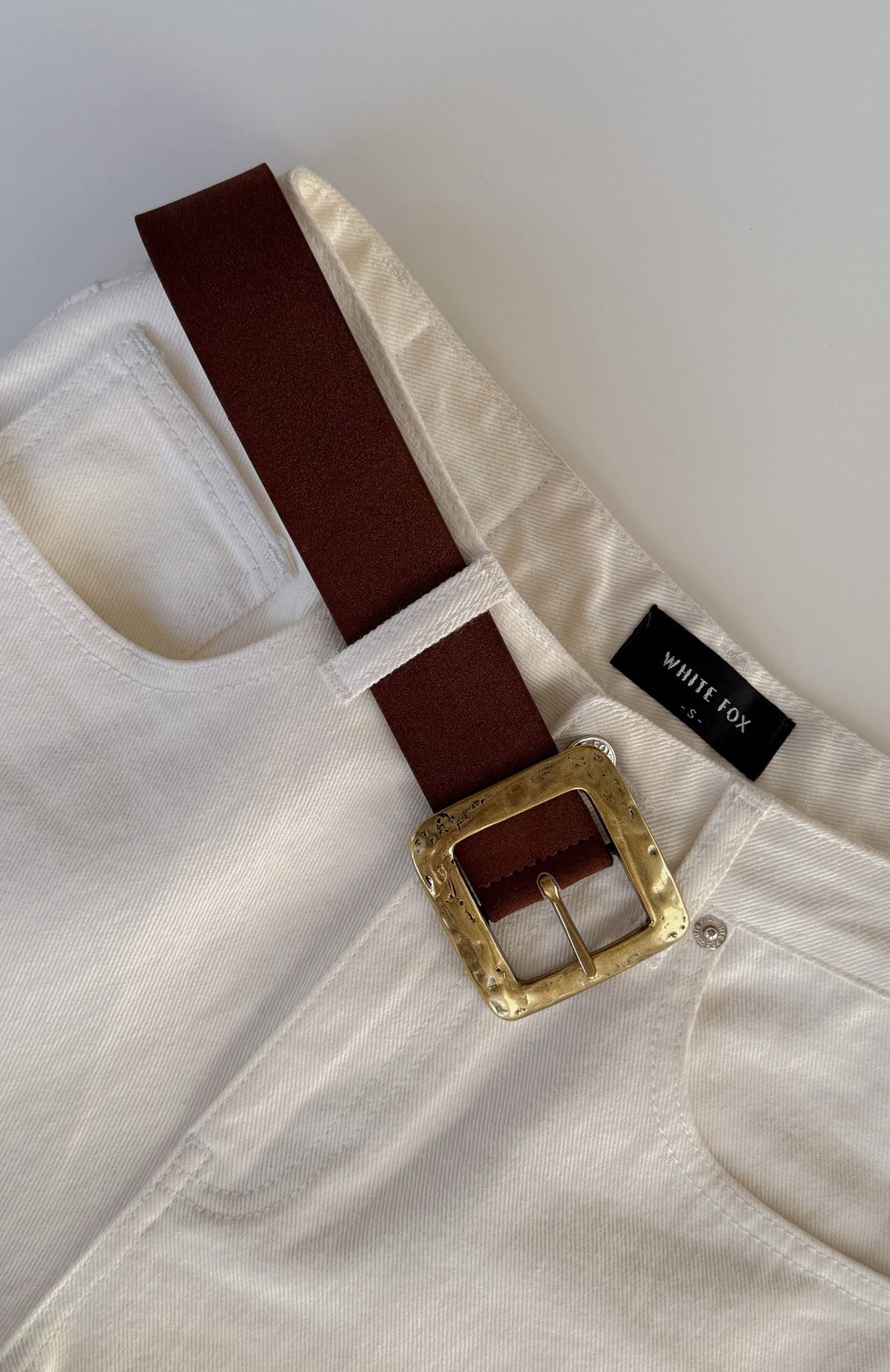 White Fox Esme Belt Chocolate Faux Suede/Gold