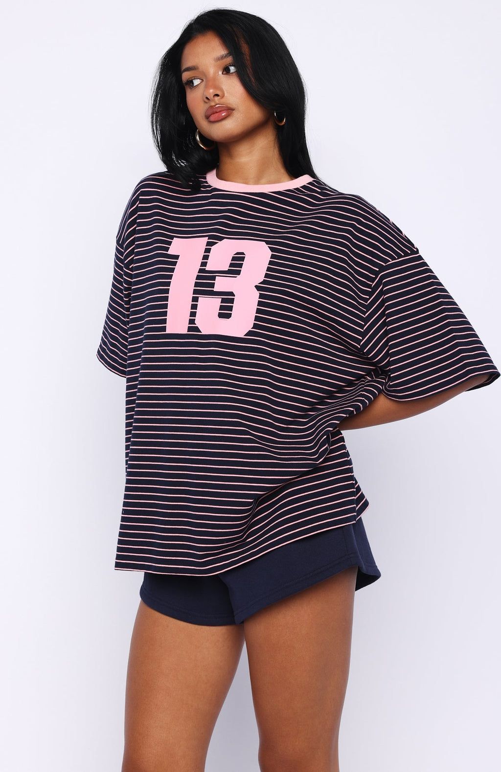 White Fox Good Old Days Oversized Tee Pink / Navy Stripe