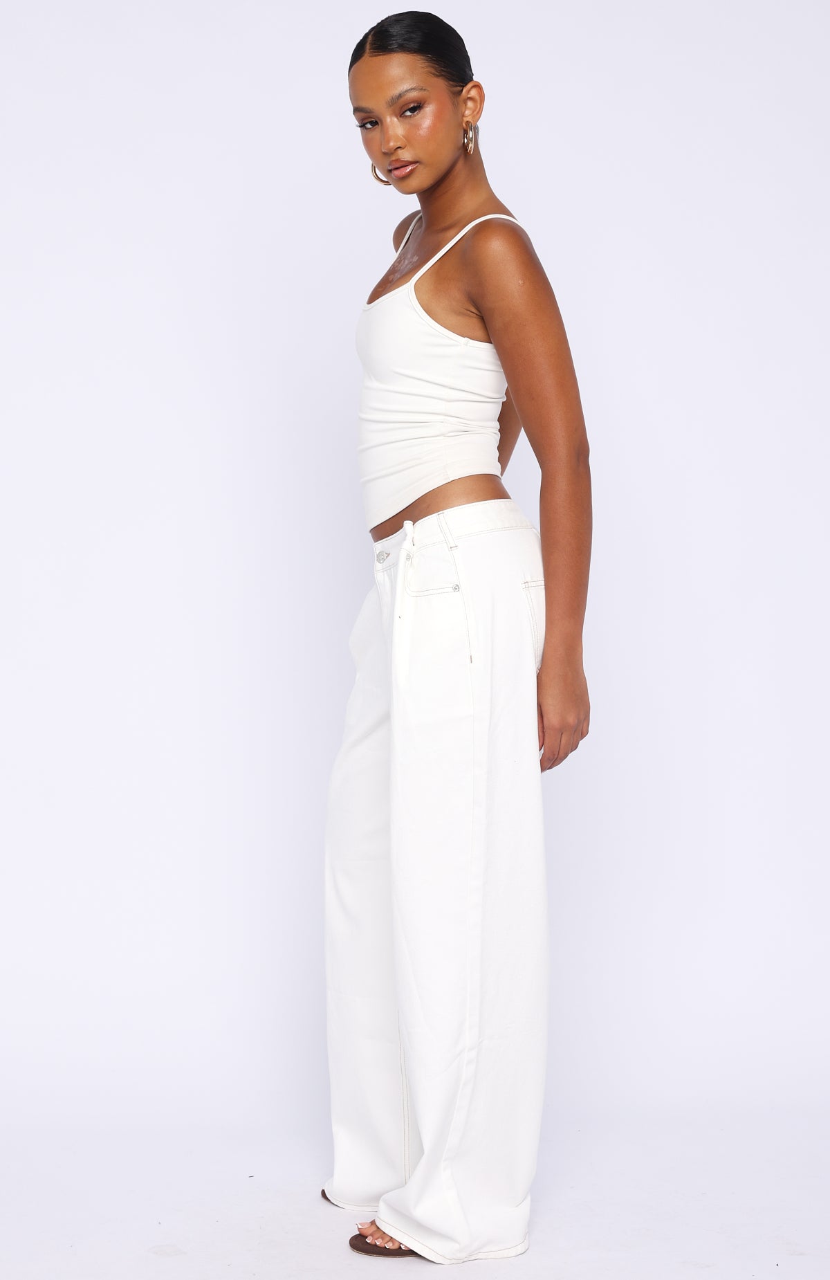 White Fox Day At A Time Low Rise Wide Leg Jeans Off White