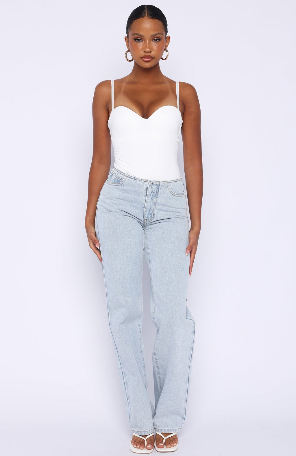 White Fox Overachieving Mid Rise Straight Leg Jeans Glacier Blue