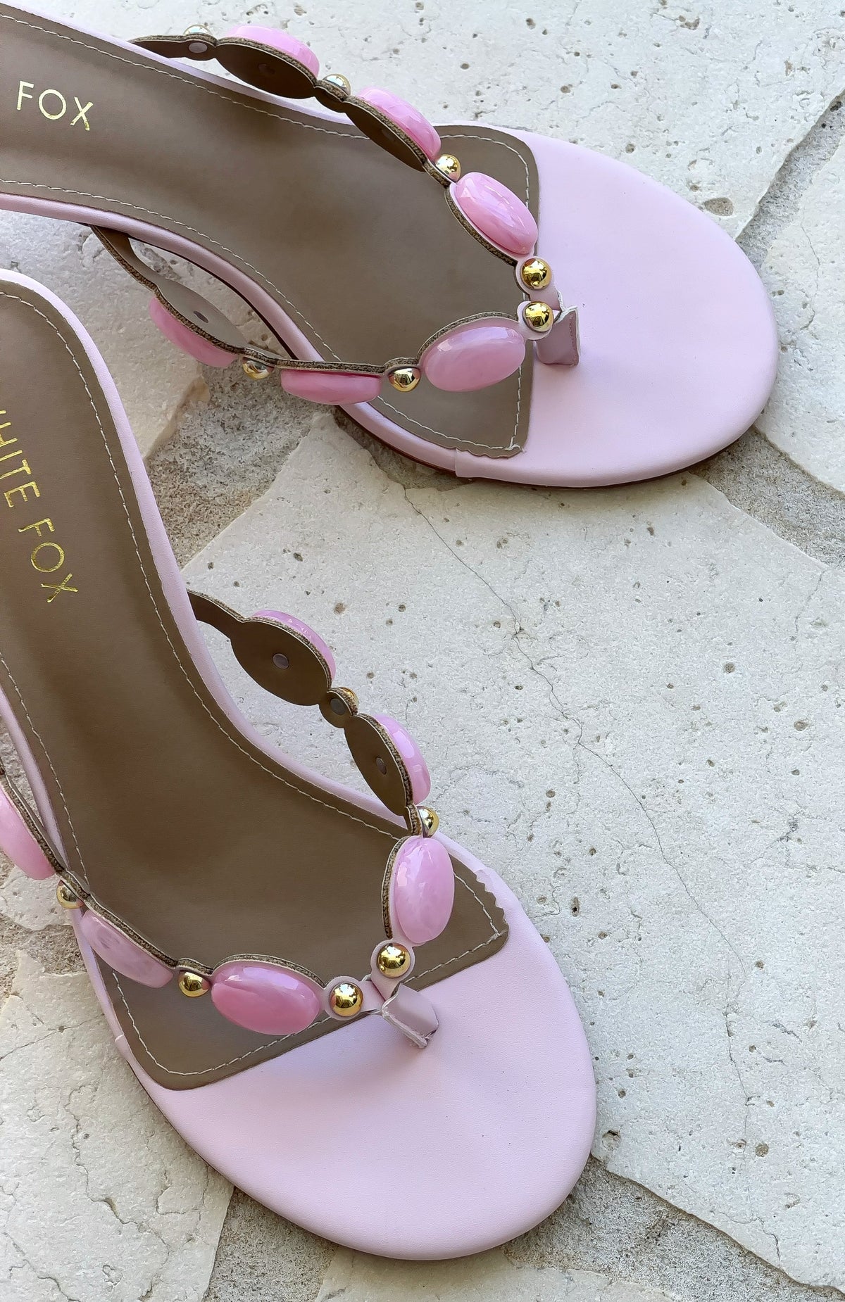 White Fox Nina Beaded Mules Baby Pink
