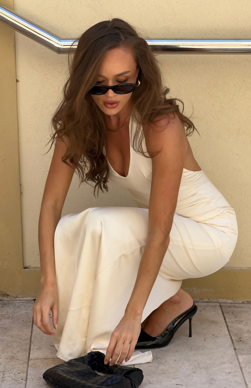 White Fox Night-Time Madness Halter Maxi Dress Oyster