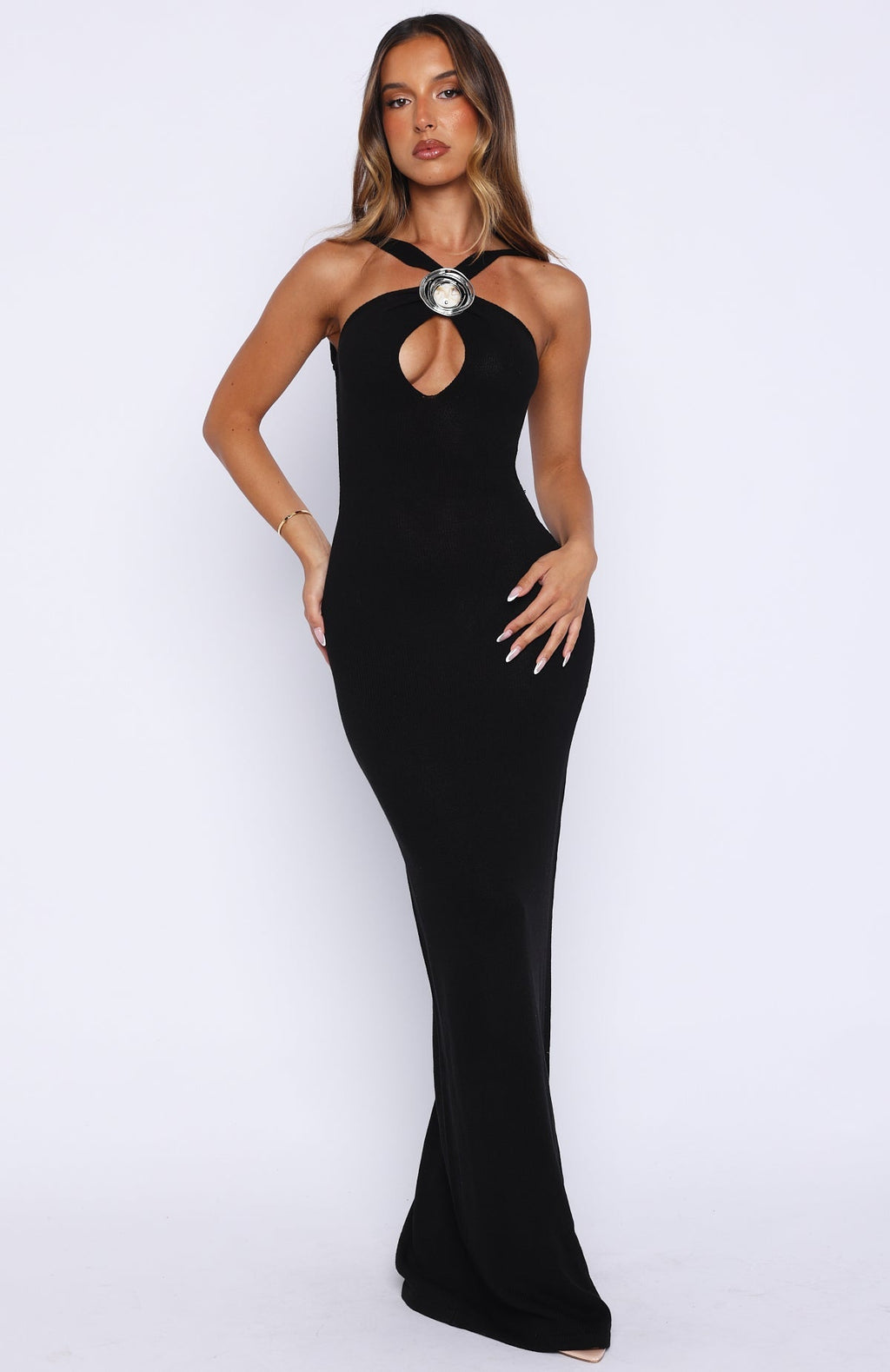 White Fox Forever On Vacation Knit Maxi Dress Black