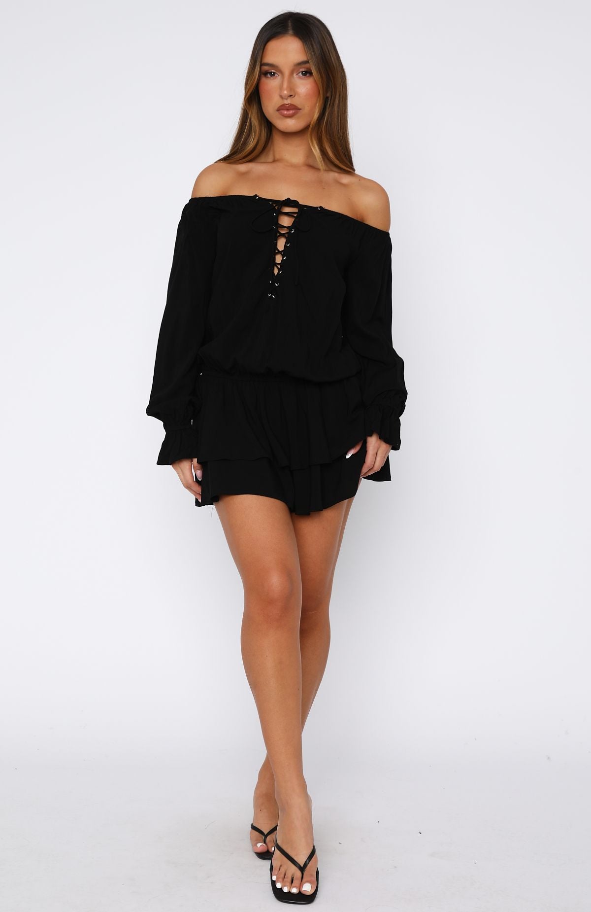 White Fox Let Me Long Sleeve Mini Dress Black