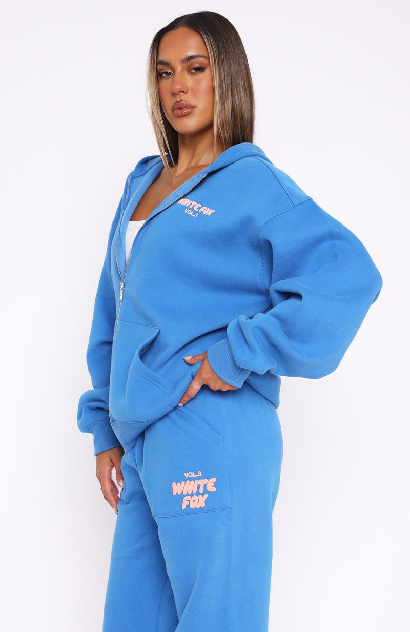 White Fox Offstage Zip Front Hoodie Azure