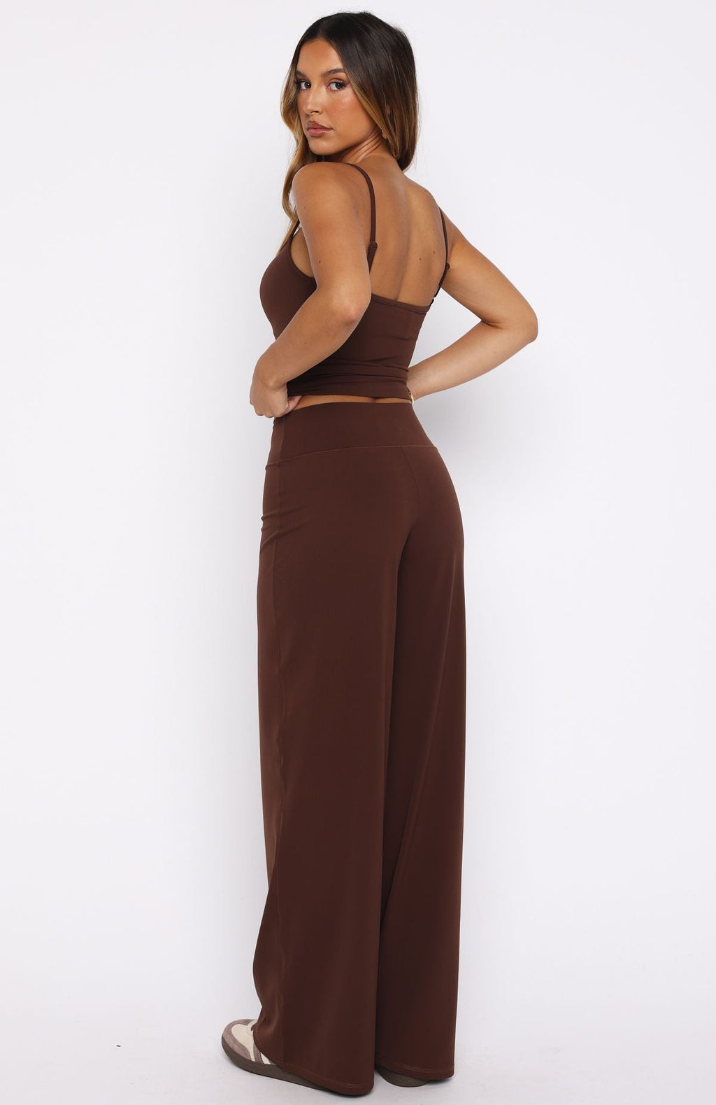 White Fox Core Strengths Wide Leg Pants Chocolate