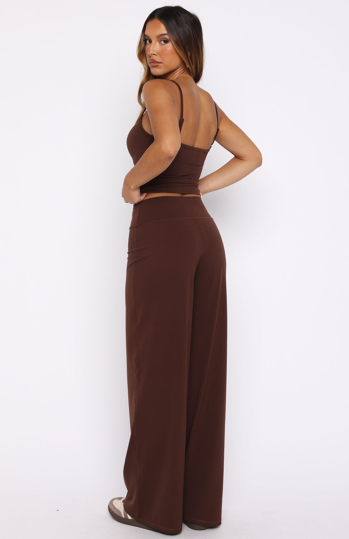 White Fox Core Strengths Wide Leg Pants Chocolate