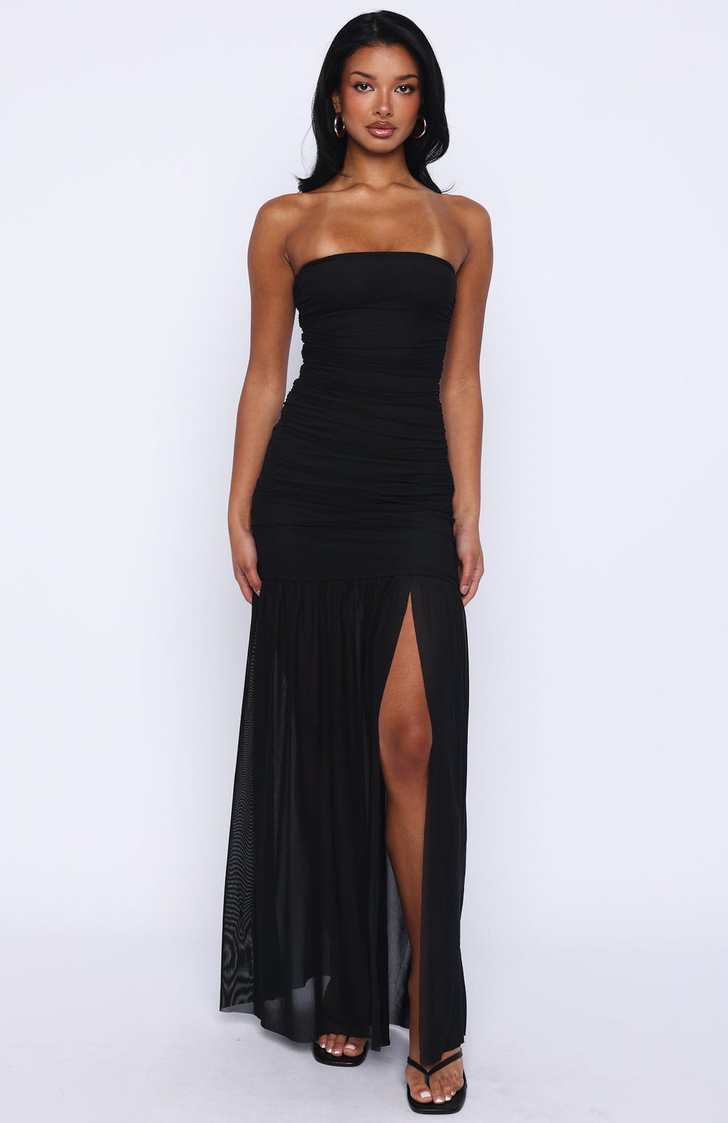 White Fox Stop The Show Strapless Maxi Dress Black