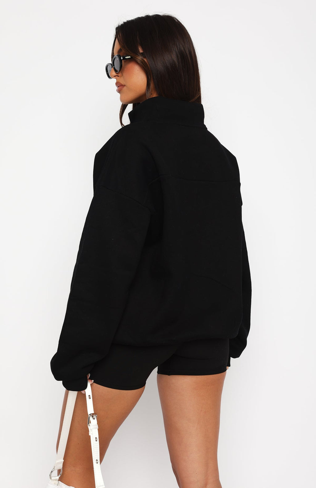 White Fox Where Did You Go Zip Front Sweater Black