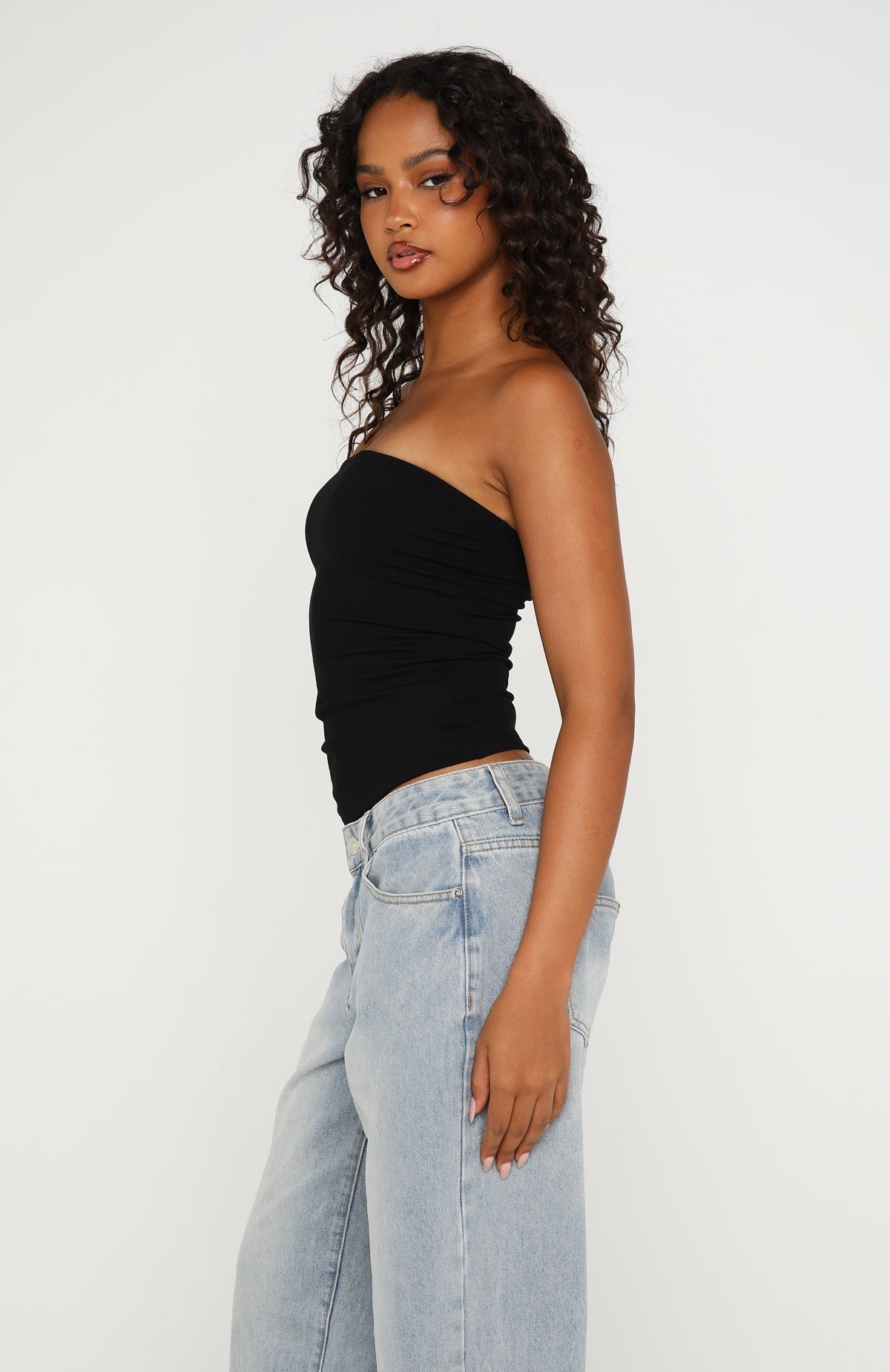 White Fox Tiny Drama Strapless Top Black