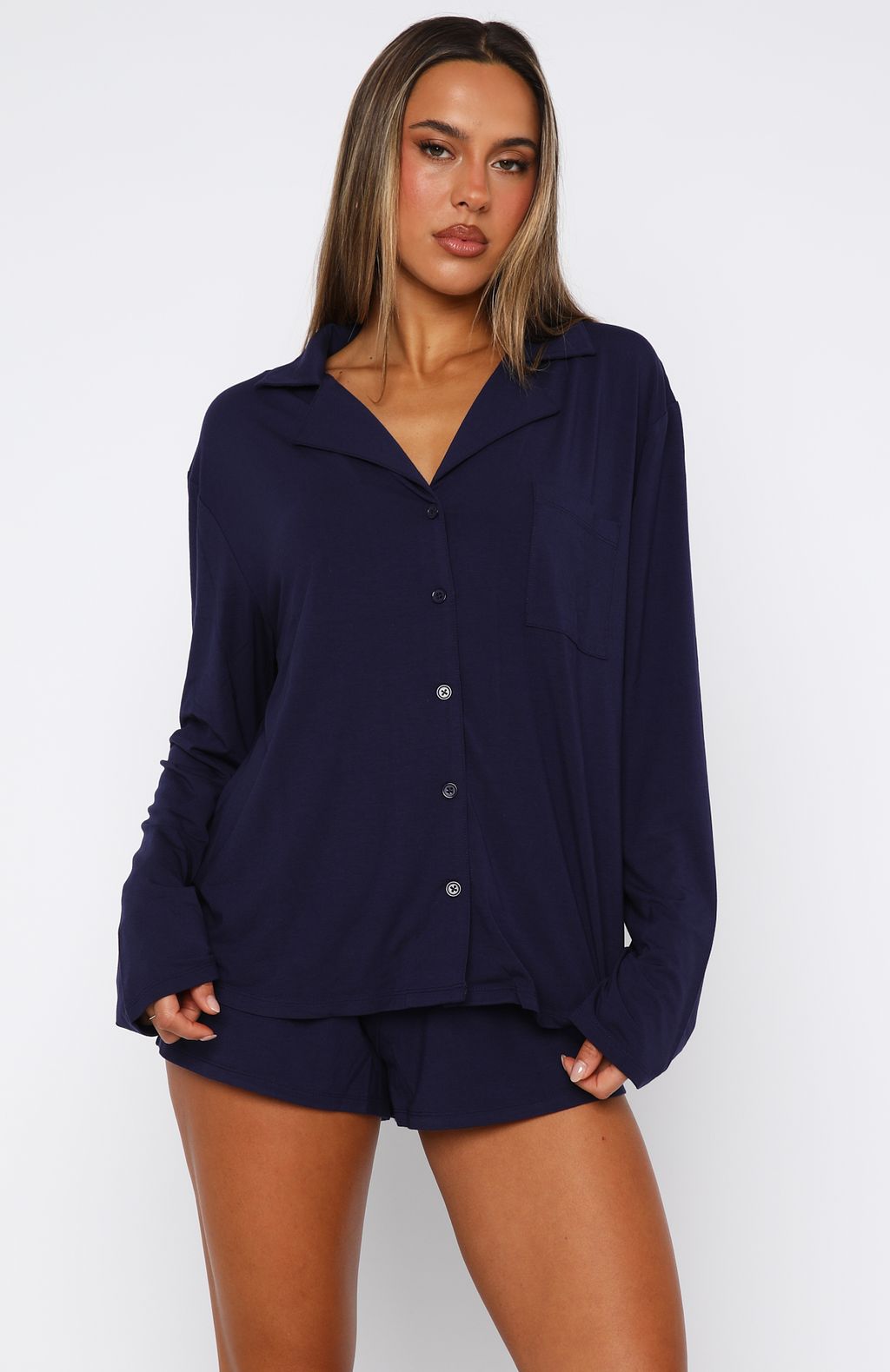 White Fox Dreamscape Long Sleeve Pyjama Set Navy