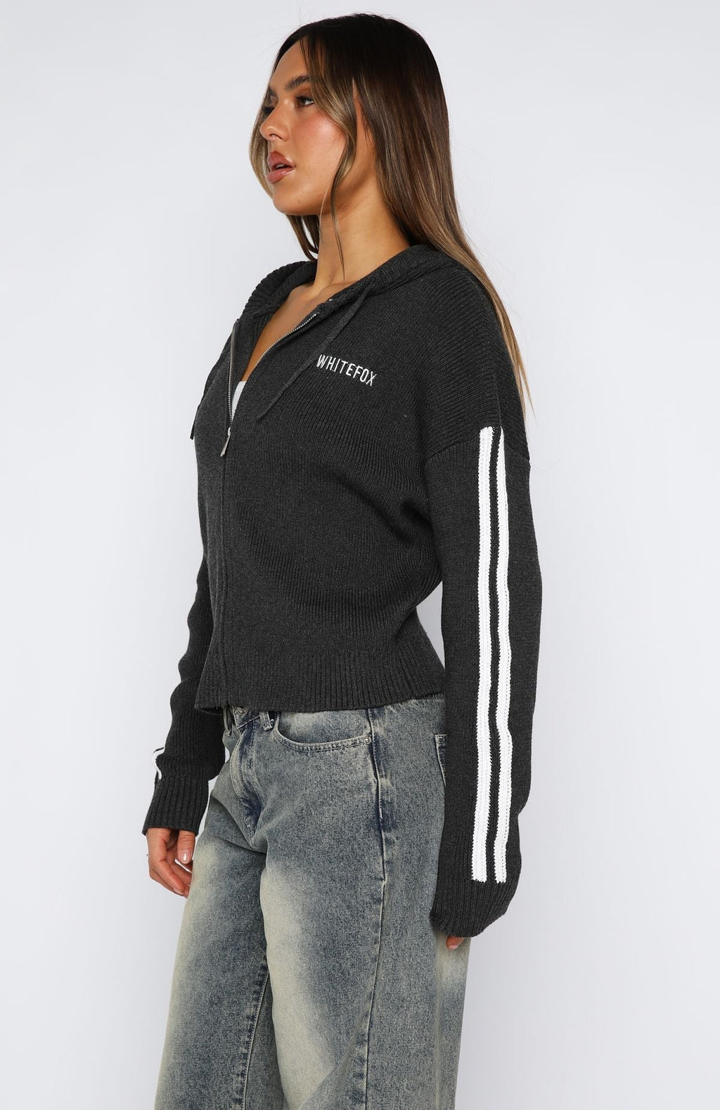 White Fox Next One Up Knit Hoodie Charcoal