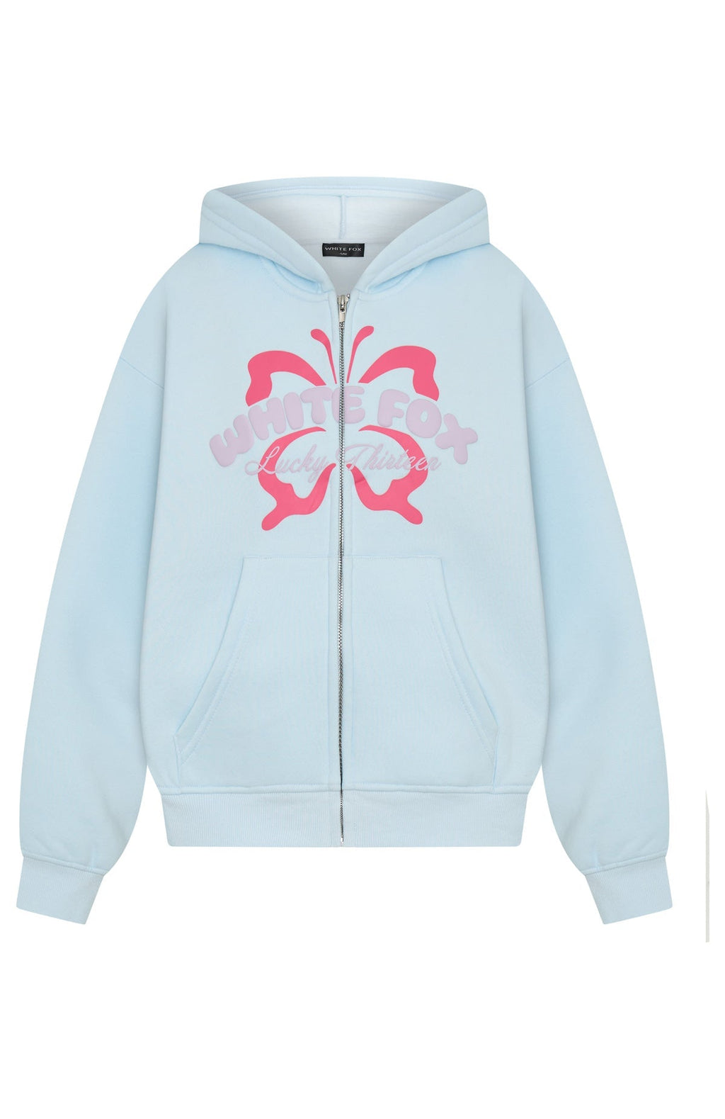 White Fox Lucky Thirteen Audrina Boxy Zip Front Hoodie Blue