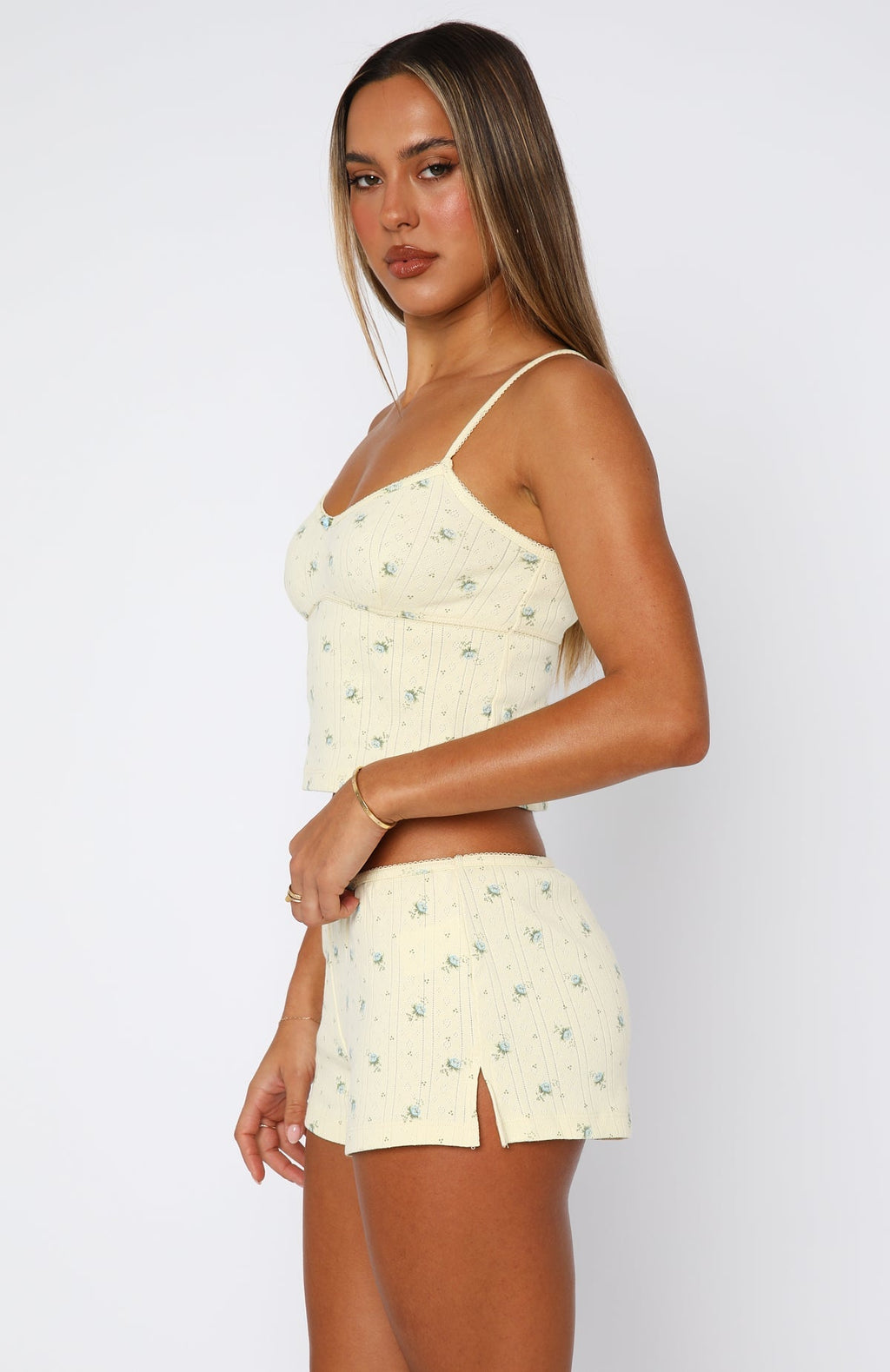 White Fox Snuggle Season Pyjama Shorts Lemon Floral