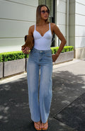 White Fox Born To Shine High Waisted Barrel Jeans Light Blue Wash