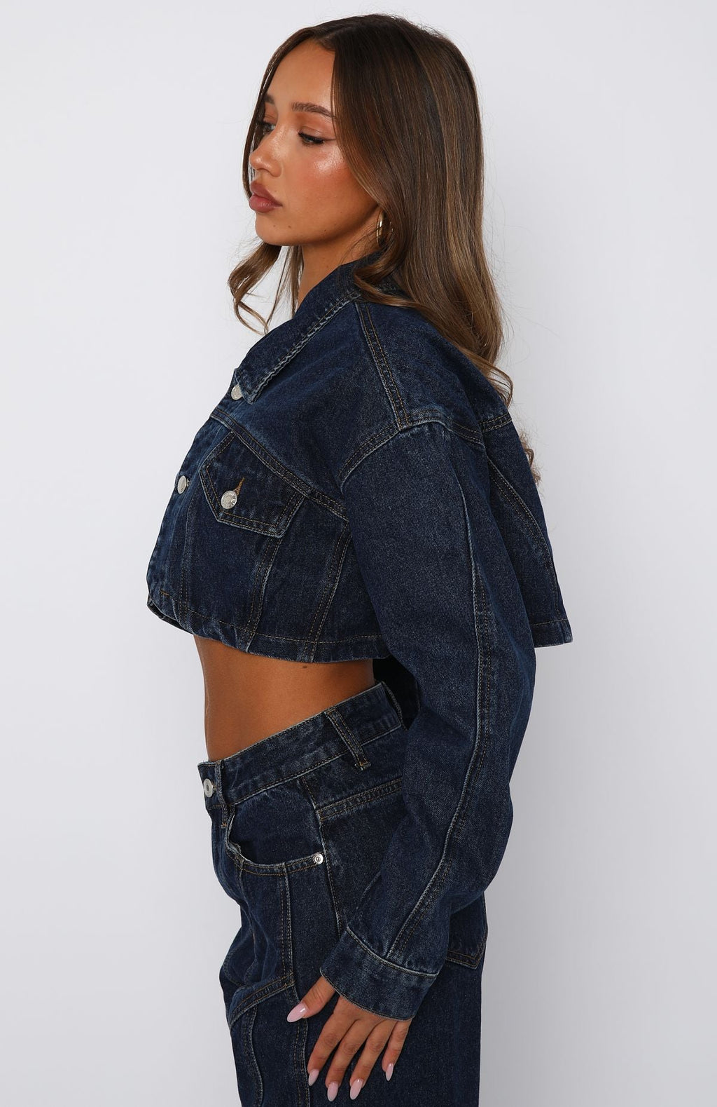 White Fox Love You Again Denim Jacket Dark Blue