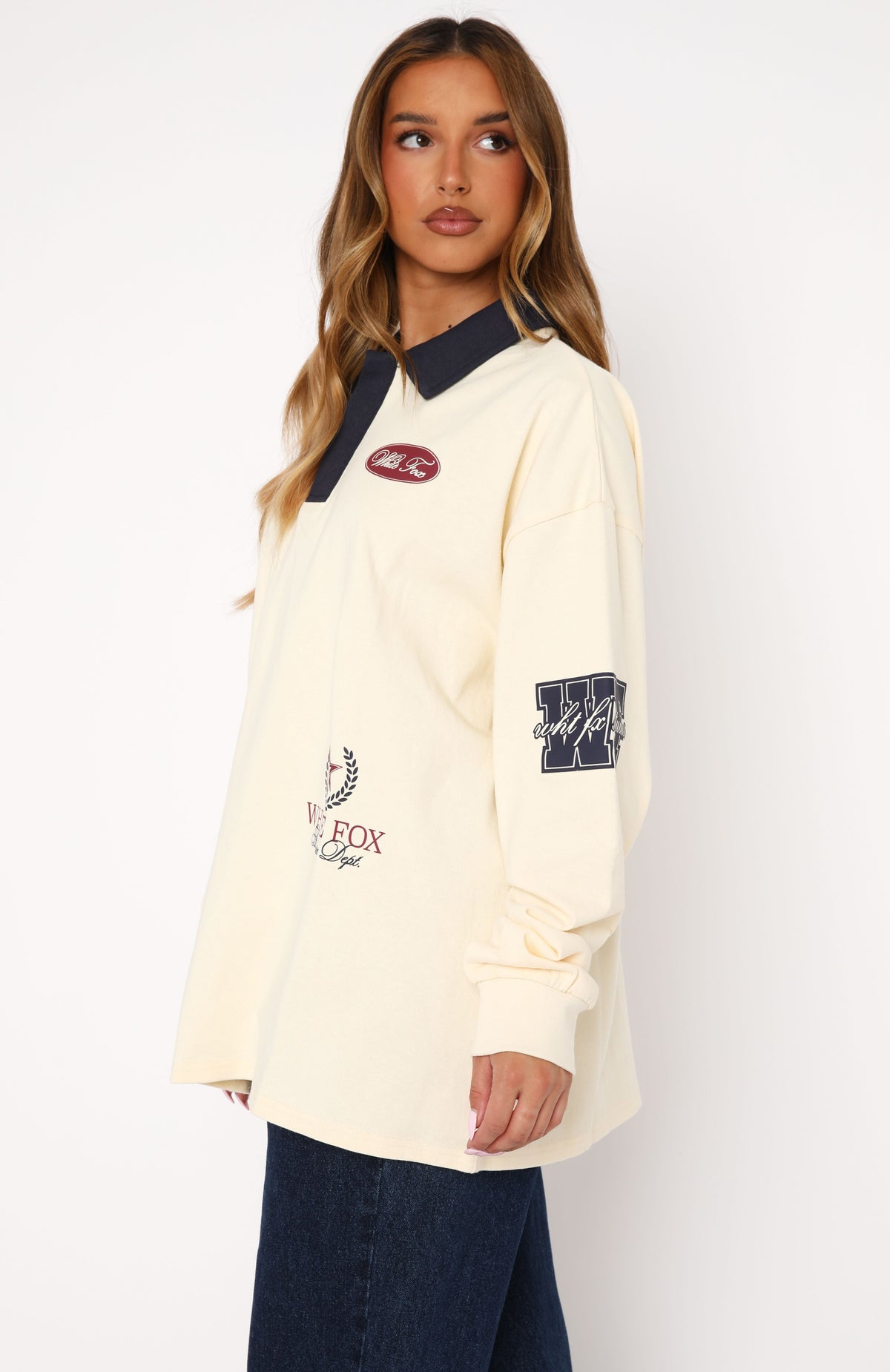 White Fox Only Time Will Tell Oversized Long Sleeve Tee Cream