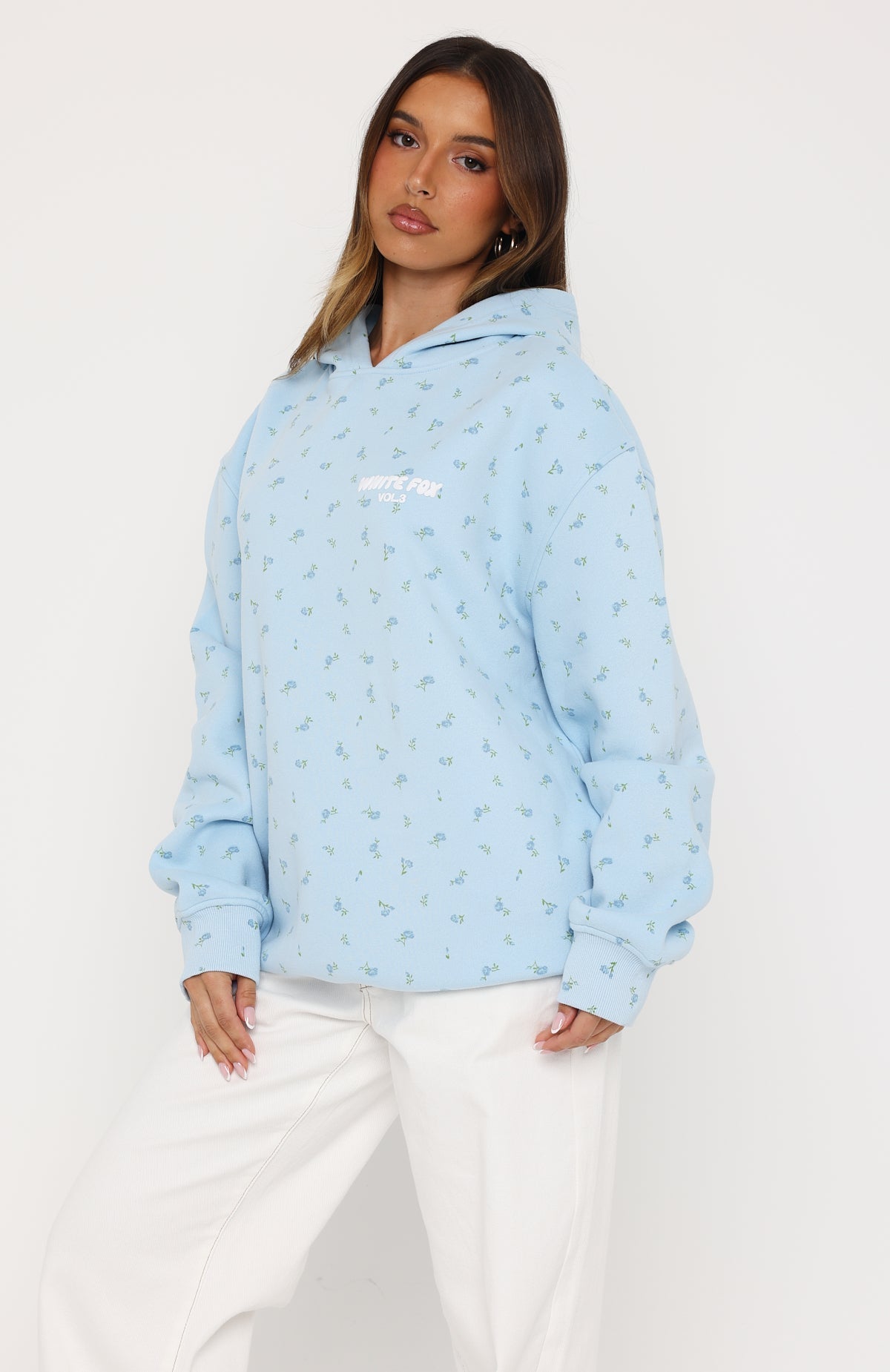 White Fox Offstage Printed Oversized Hoodie Blue Ditsy