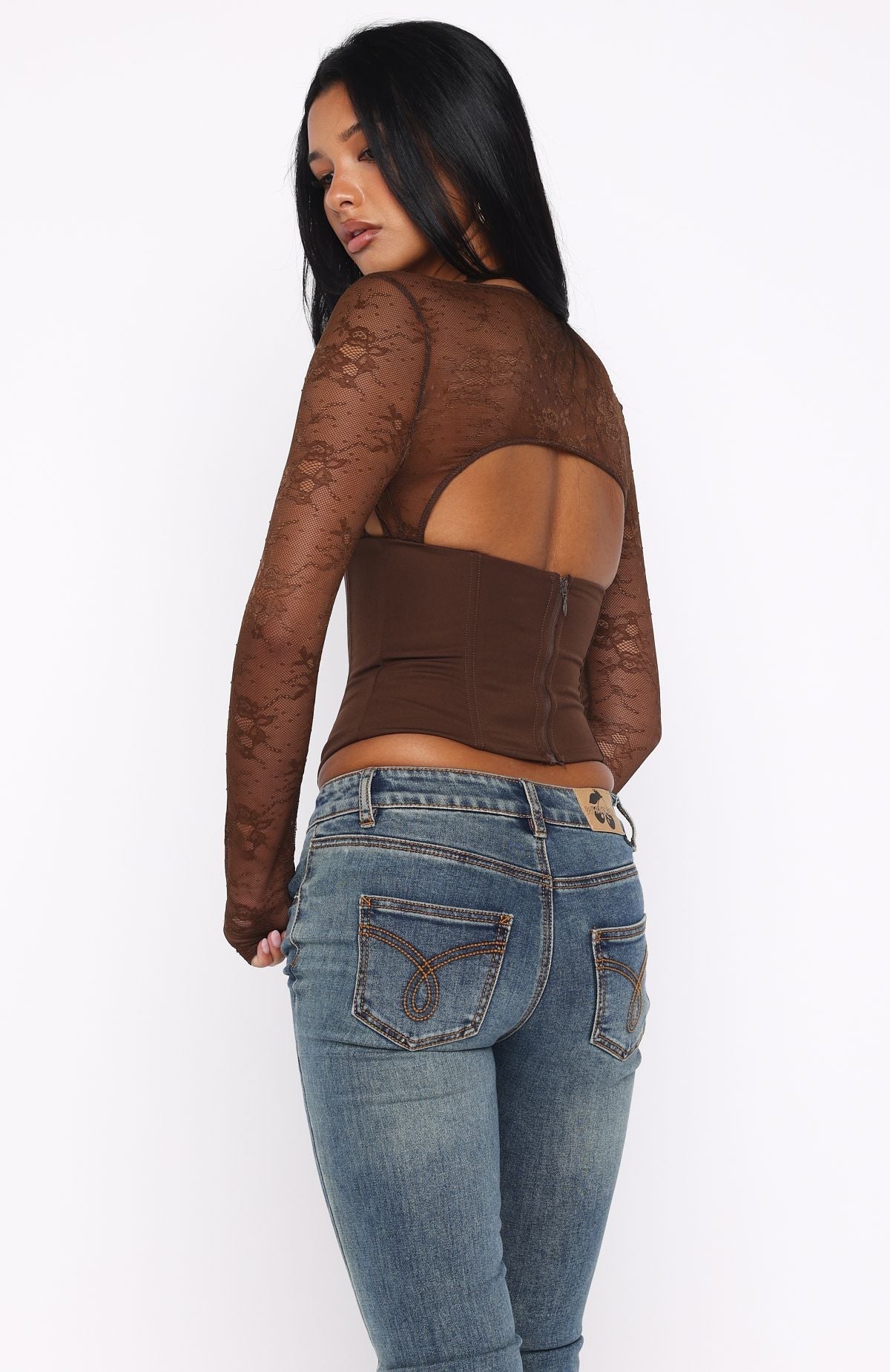 White Fox Never Walk Alone Long Sleeve Bustier Chocolate