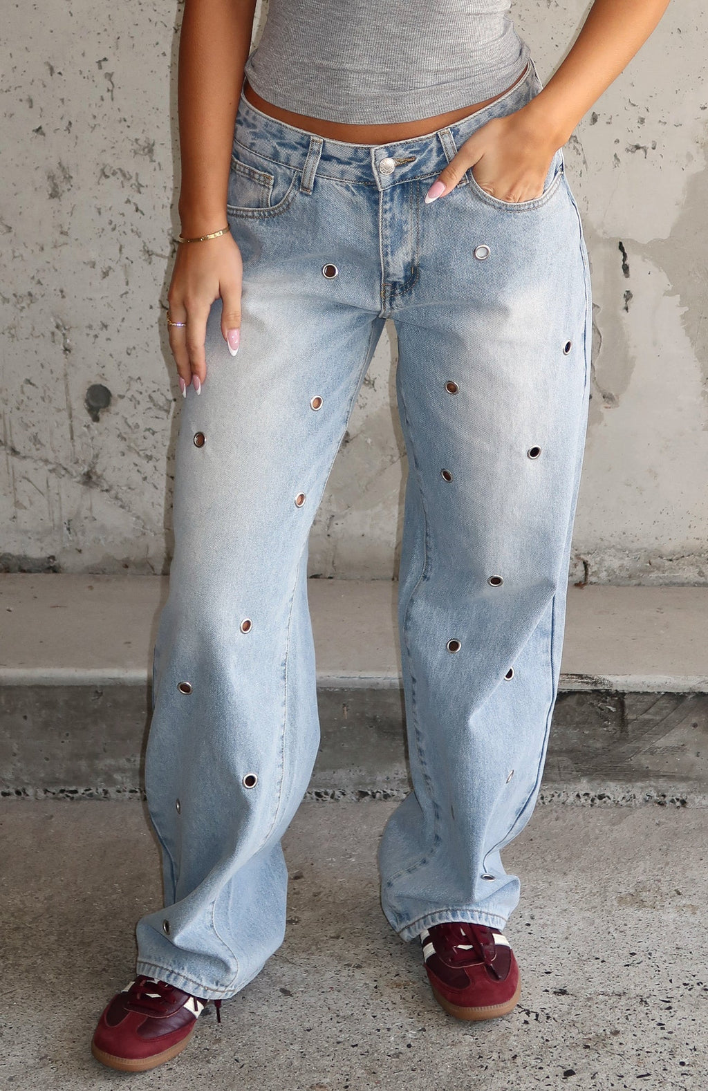 White Fox Athina Low Rise Wide Leg Jeans Light Blue Wash