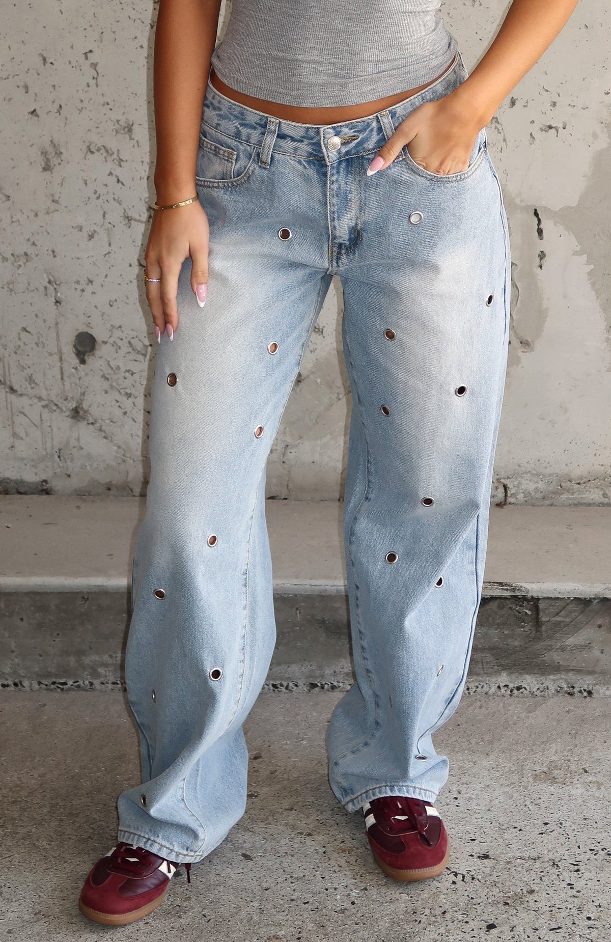 White Fox Athina Low Rise Wide Leg Jeans Light Blue Wash