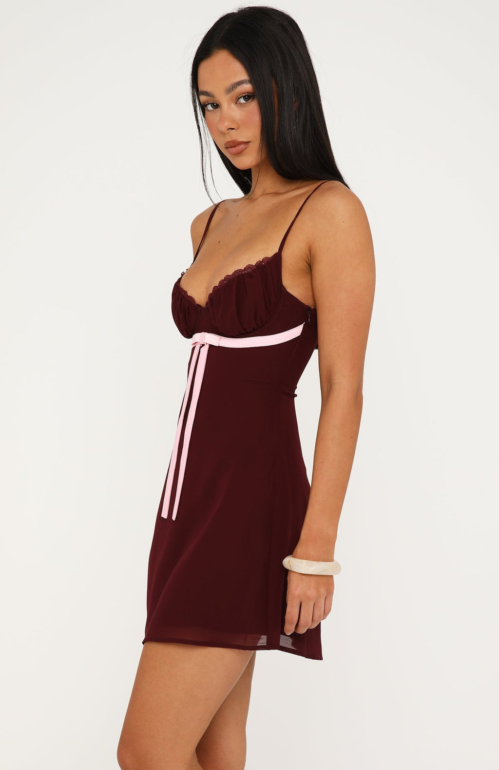 White Fox Making Statements Mini Dress Burgundy/Baby Pink