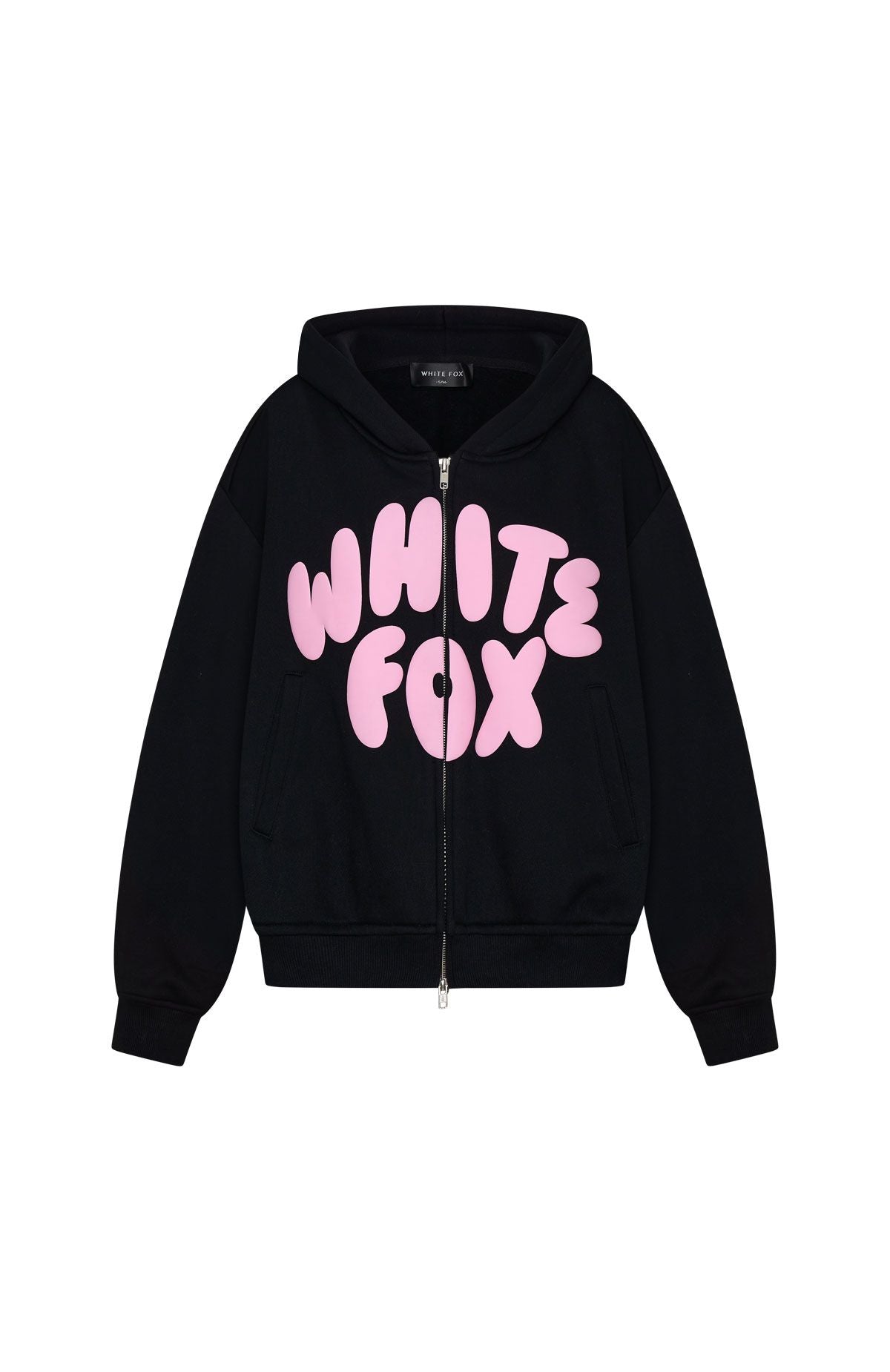 White Fox Club 14 Allie Boxy Zip Front Hoodie Black
