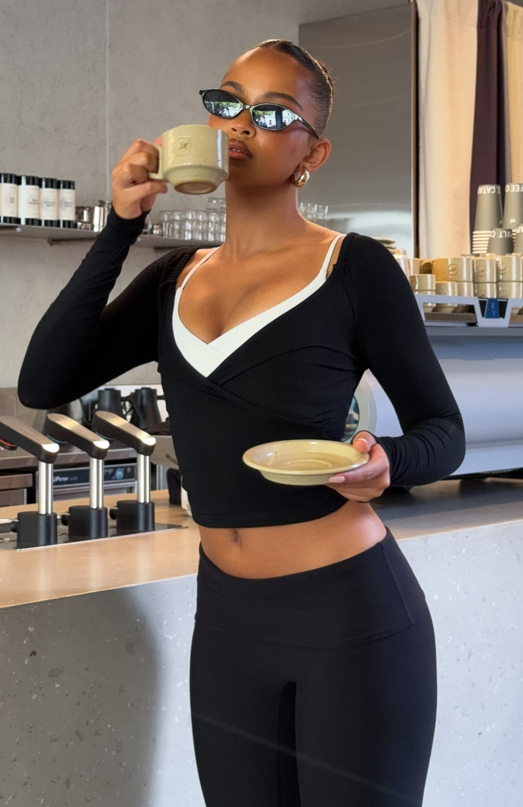 White Fox Power Princess Off Shoulder Long Sleeve Top Black