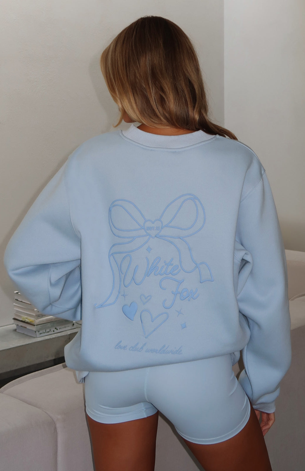 White Fox Love You Forever Oversized Sweater Baby Blue