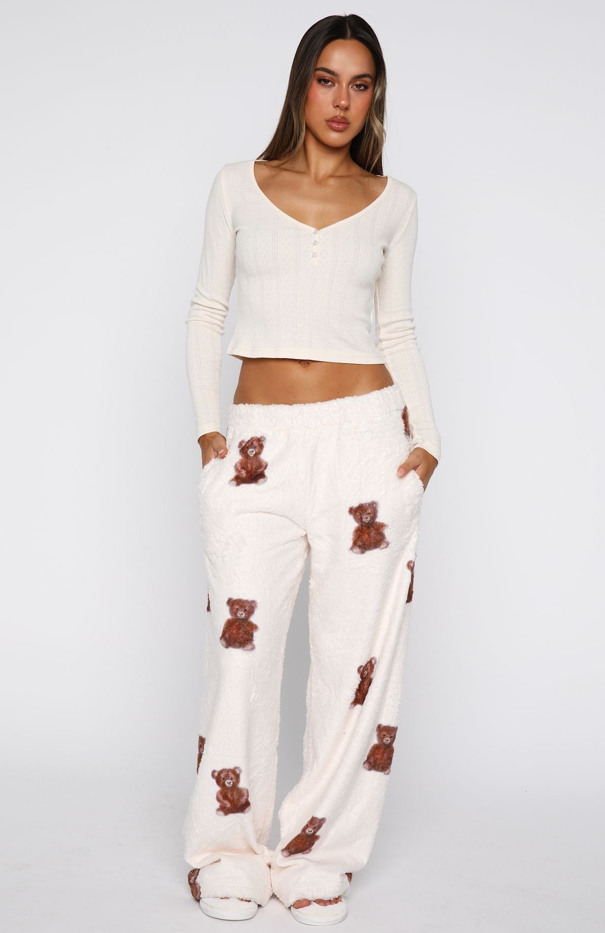 White Fox Bedtime Glow Long Sleeve Pyjama Top Cream