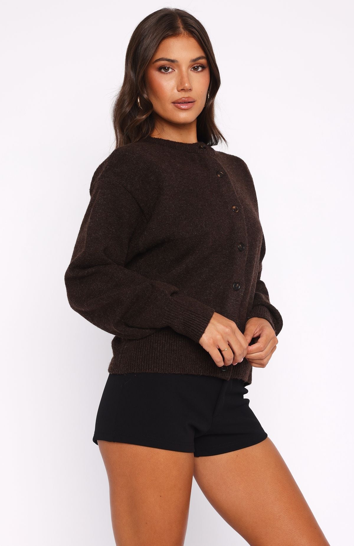 White Fox Helping Hand Knit Cardigan Dark Chocolate