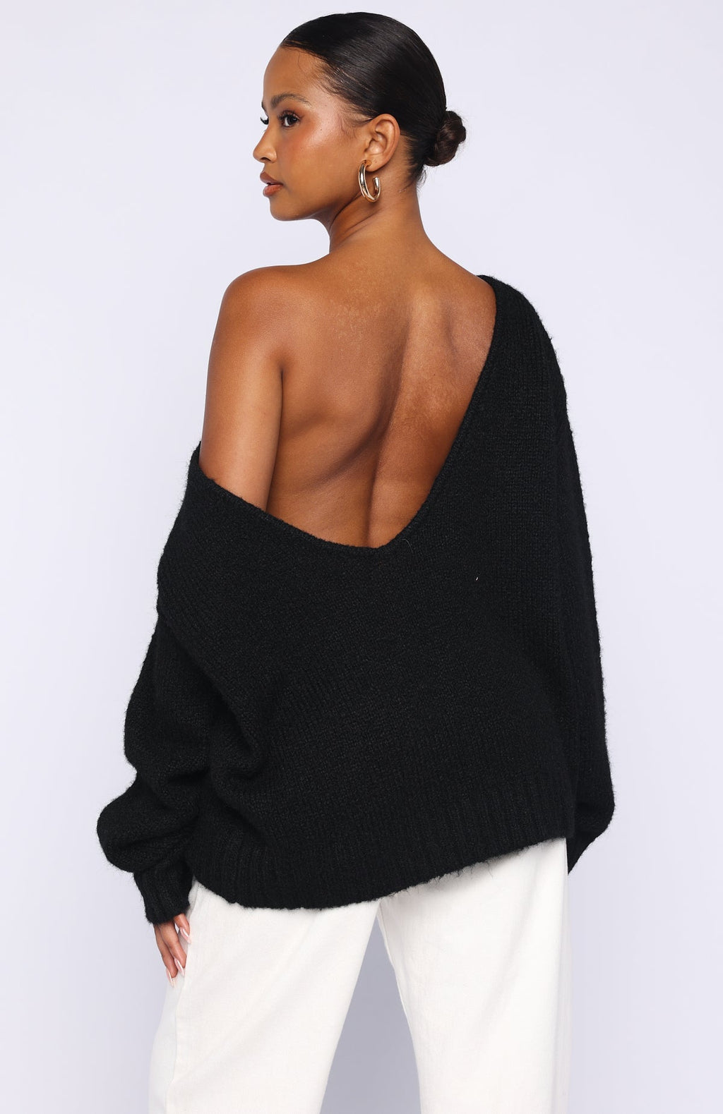 White Fox Softer Love Knit Sweater Black